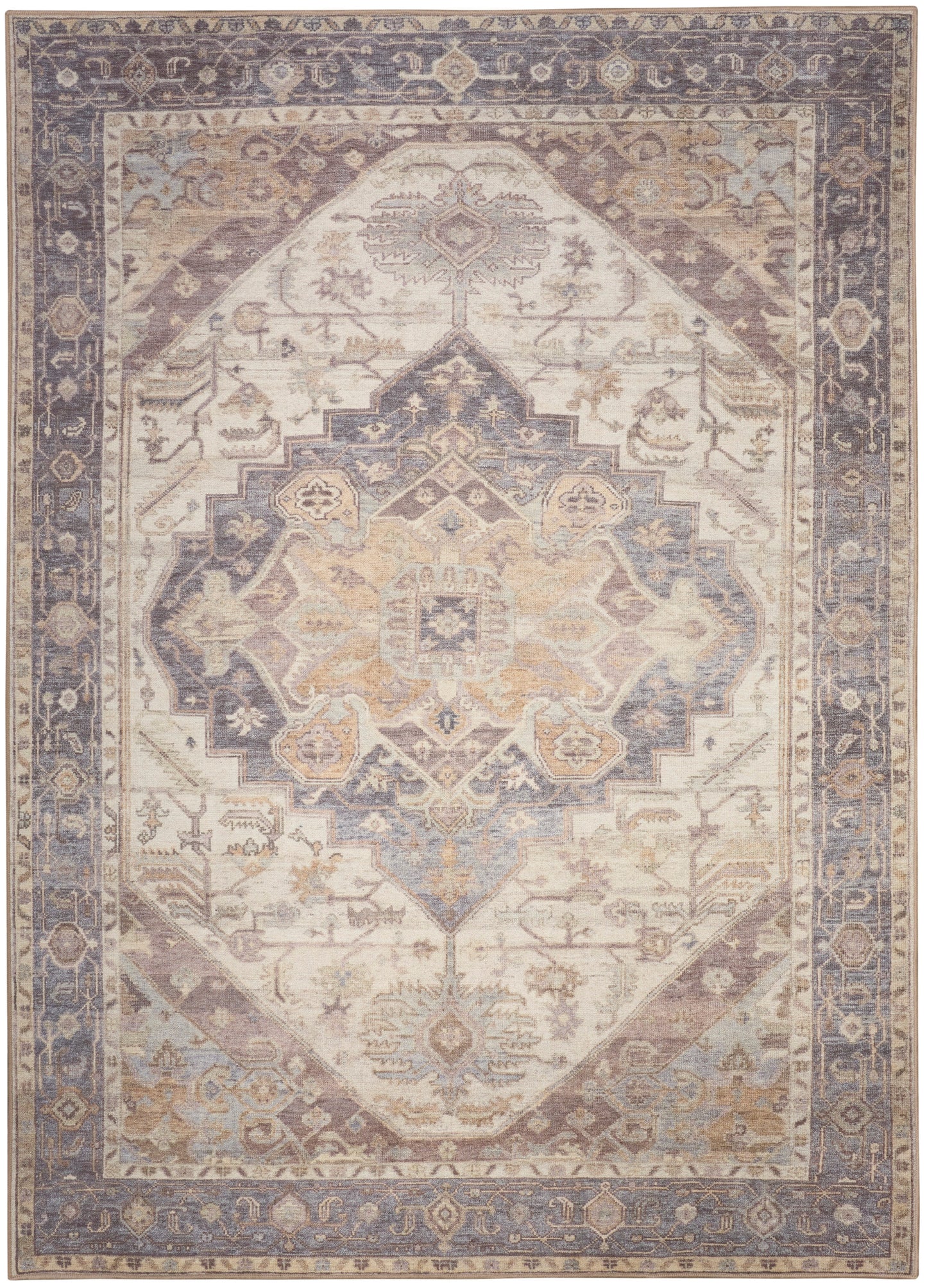 Nourison Home Vintage Washables VWS13 Ivory Purple Traditional Flat Weave Rug