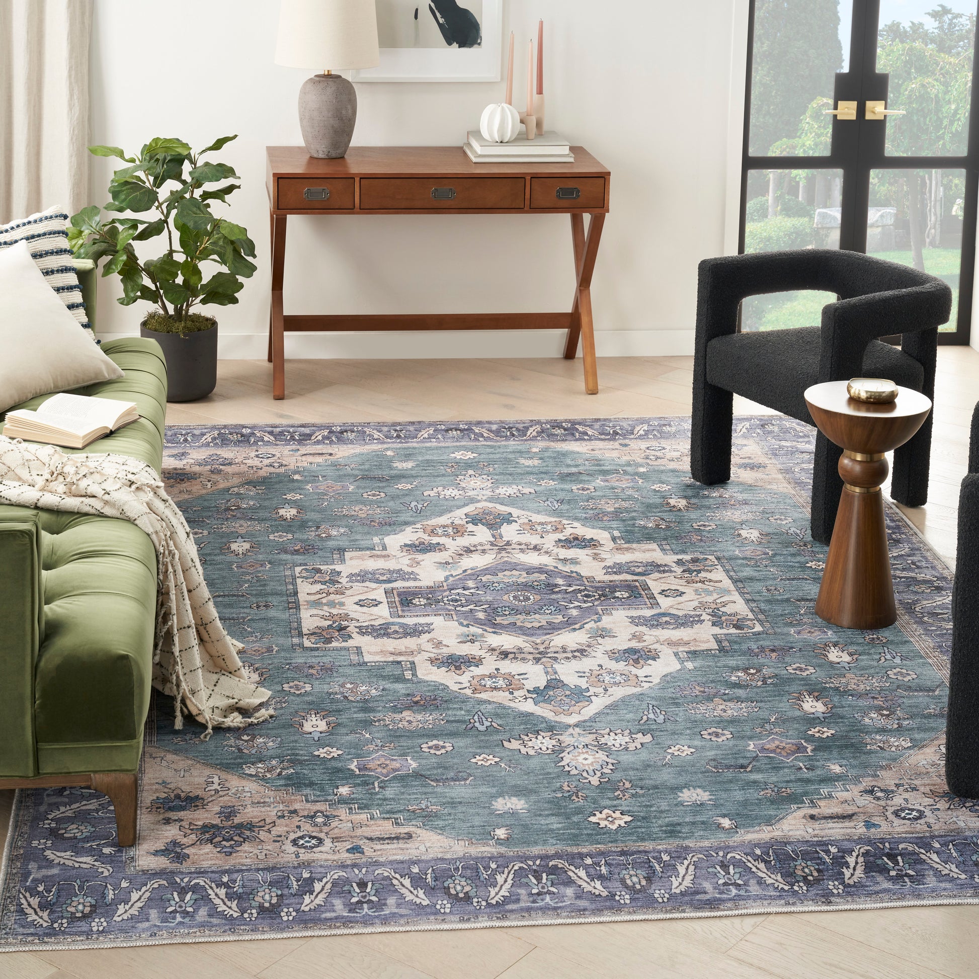 Nourison Home Grand Washables  Teal Blue  Traditional