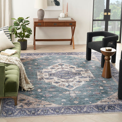 Nourison Home Grand Washables  Teal Blue  Traditional