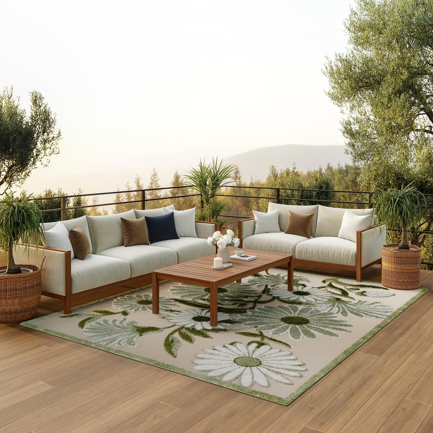 Nourison Home Aloha  Ivory Green  Contemporary