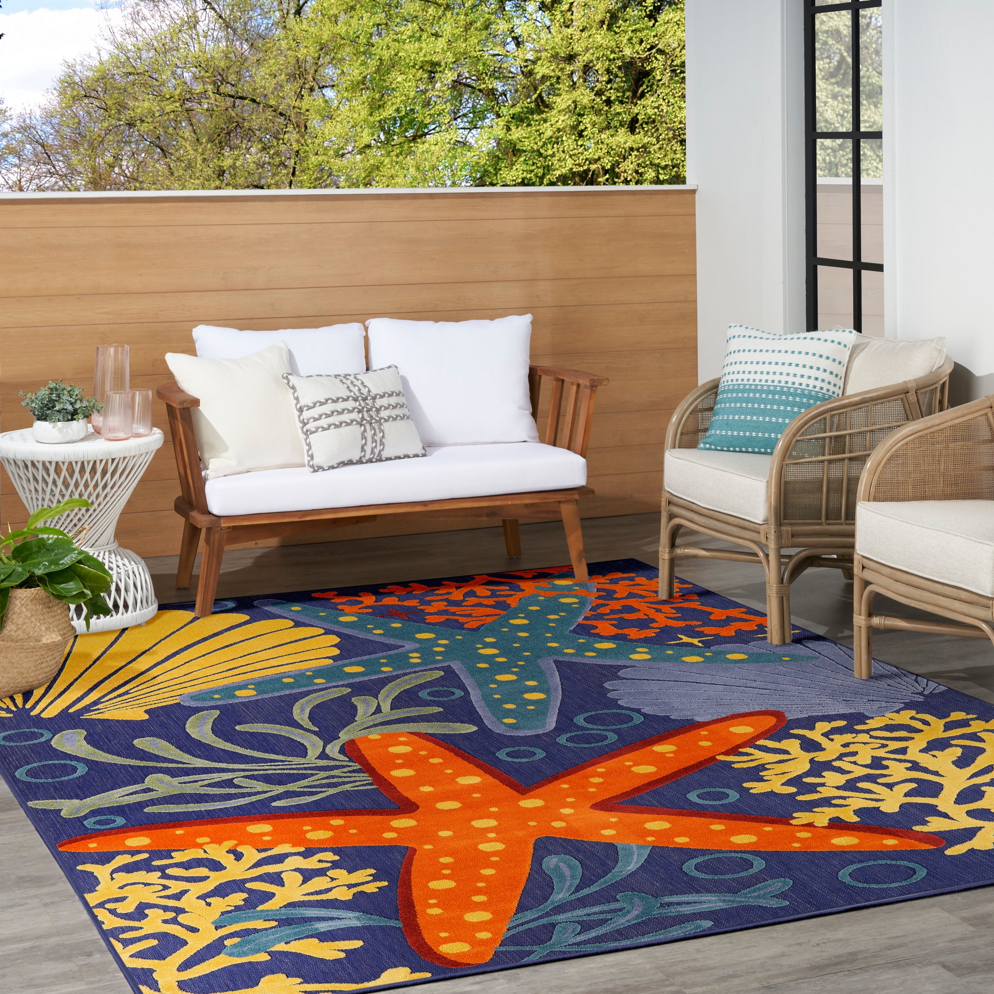 Nourison Home Aloha  Navy Multicolor  Contemporary