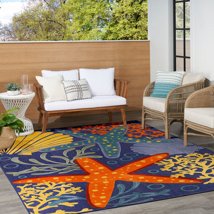Nourison Home Aloha  Navy Multicolor  Contemporary