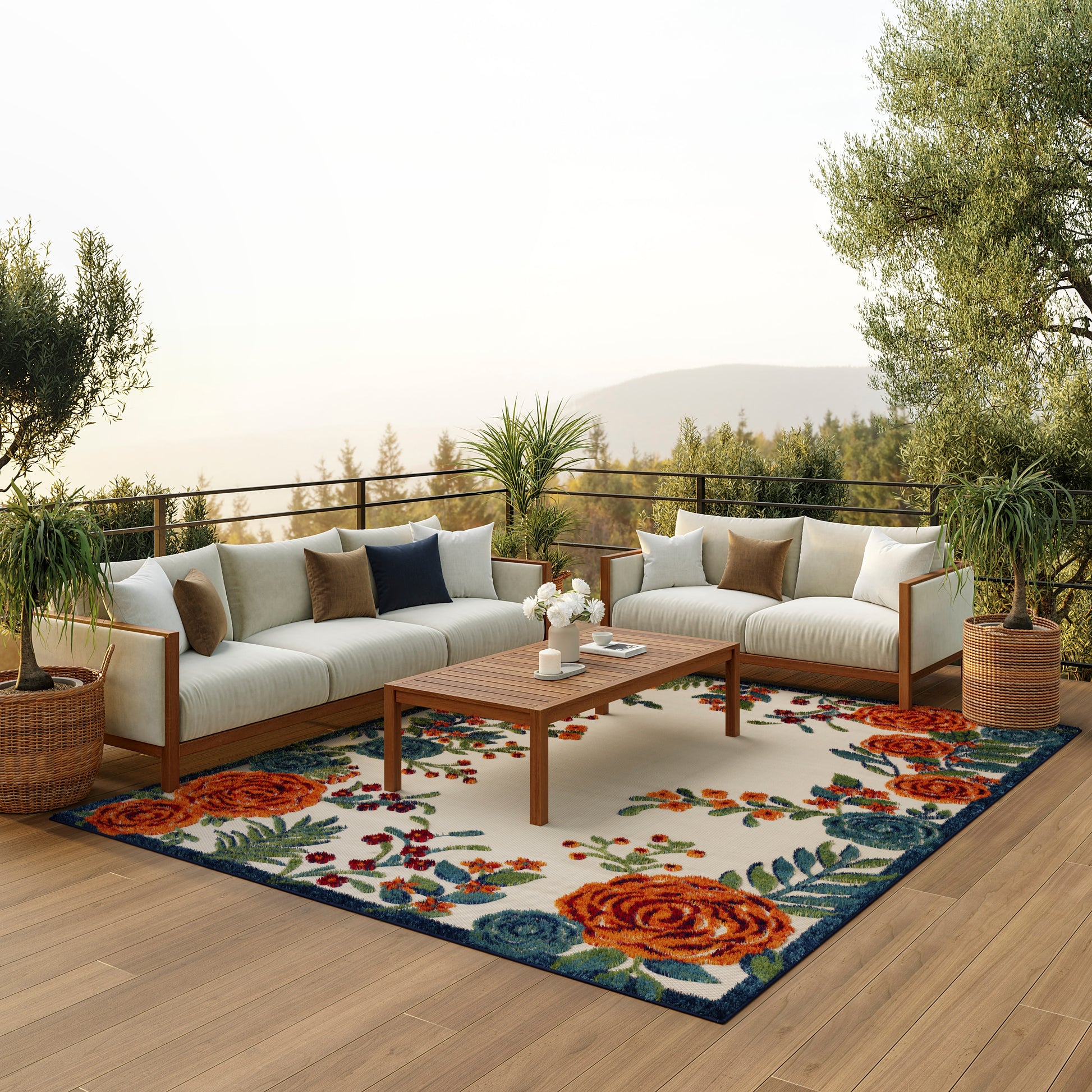 Nourison Home Aloha  Ivory Multicolor  Contemporary