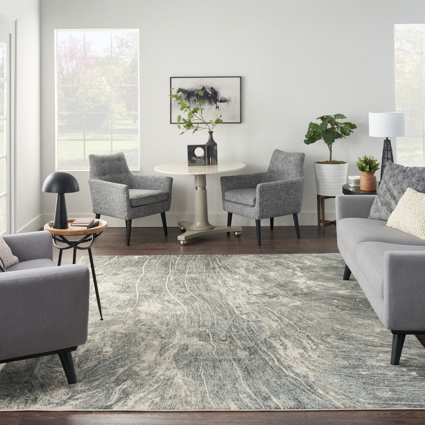 Nourison Home Marmara  Charcoal Ivory  Contemporary