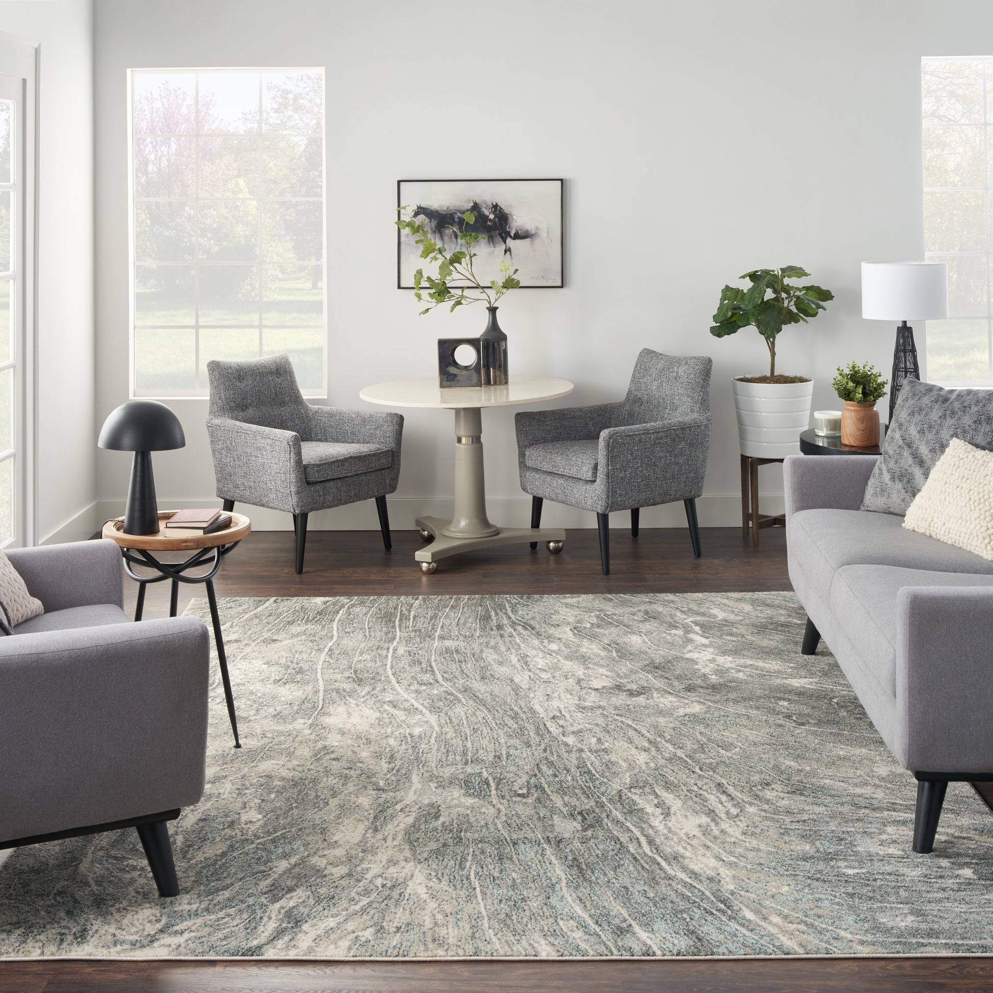 Nourison Home Marmara  Charcoal Ivory  Contemporary