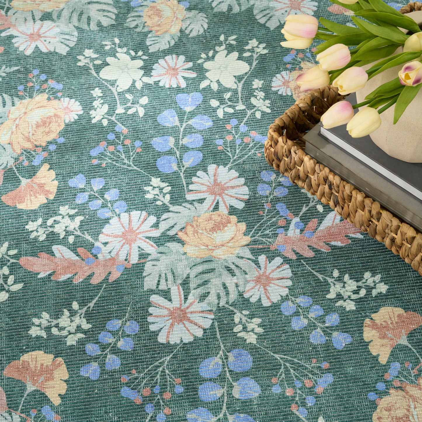 Nourison Home Botanical Washables  Green Multicolor  Contemporary