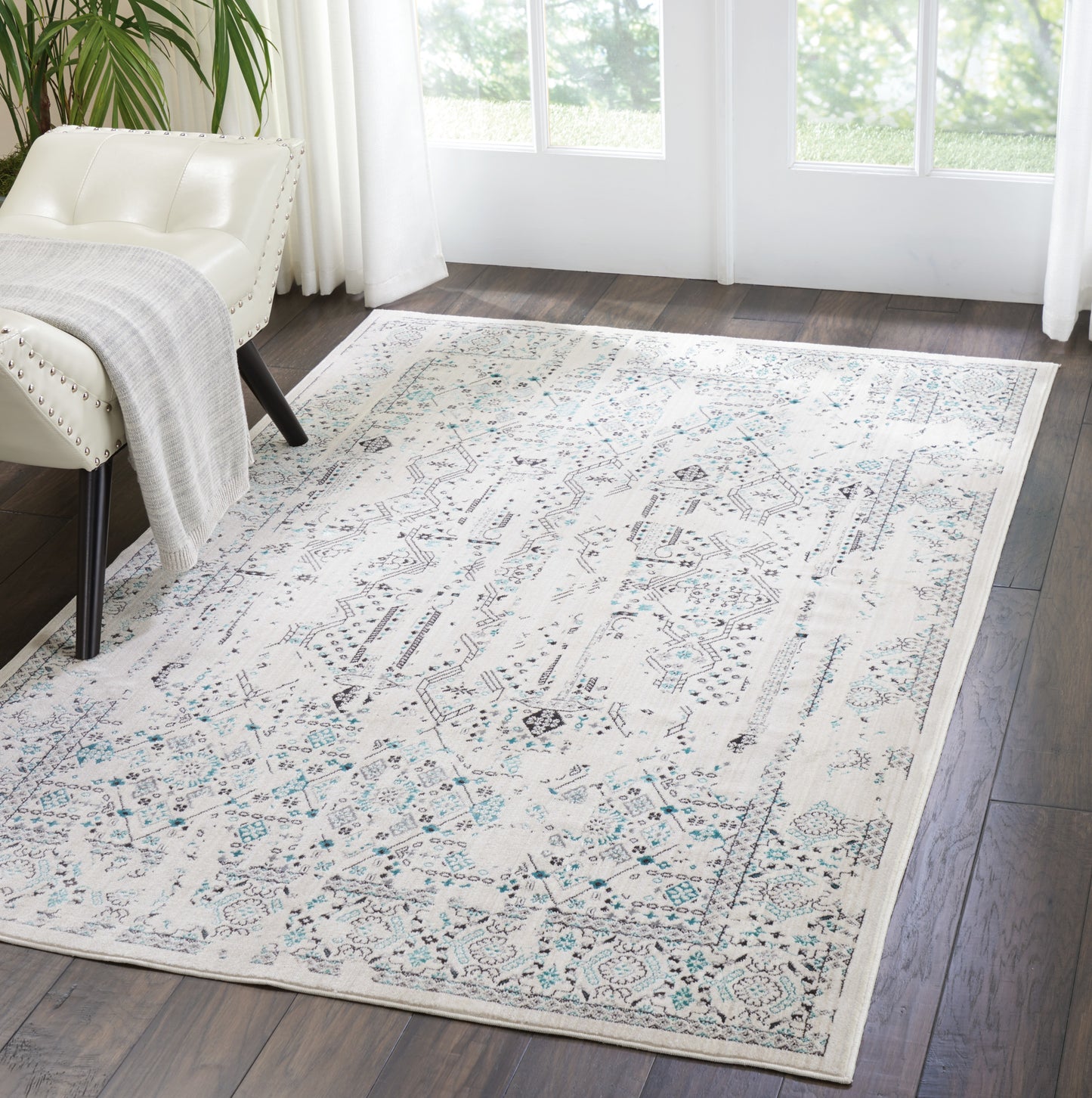 Nourison Home Silver Screen  Ivory Teal  Transitional