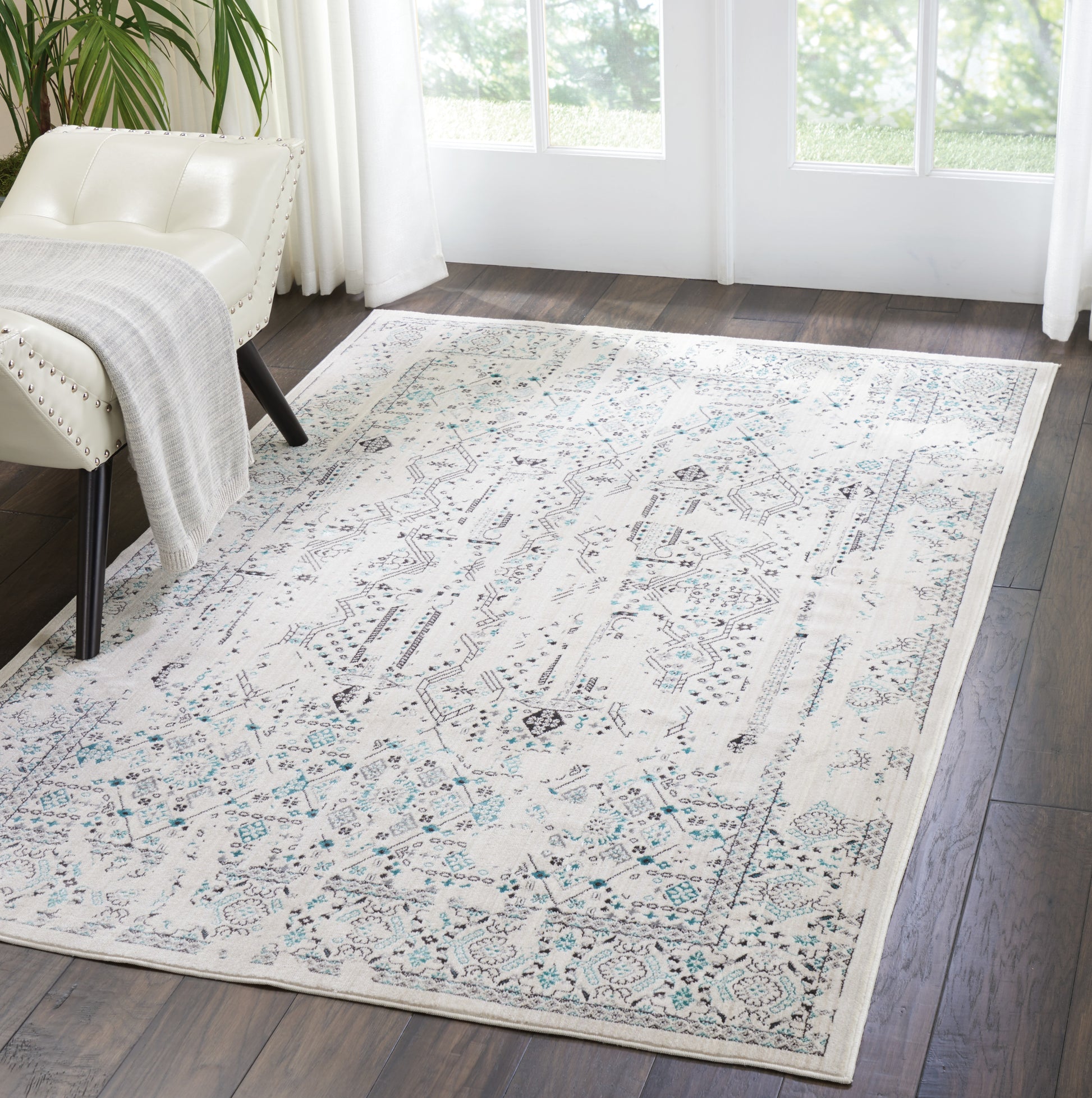 Nourison Home Silver Screen  Ivory Teal  Transitional