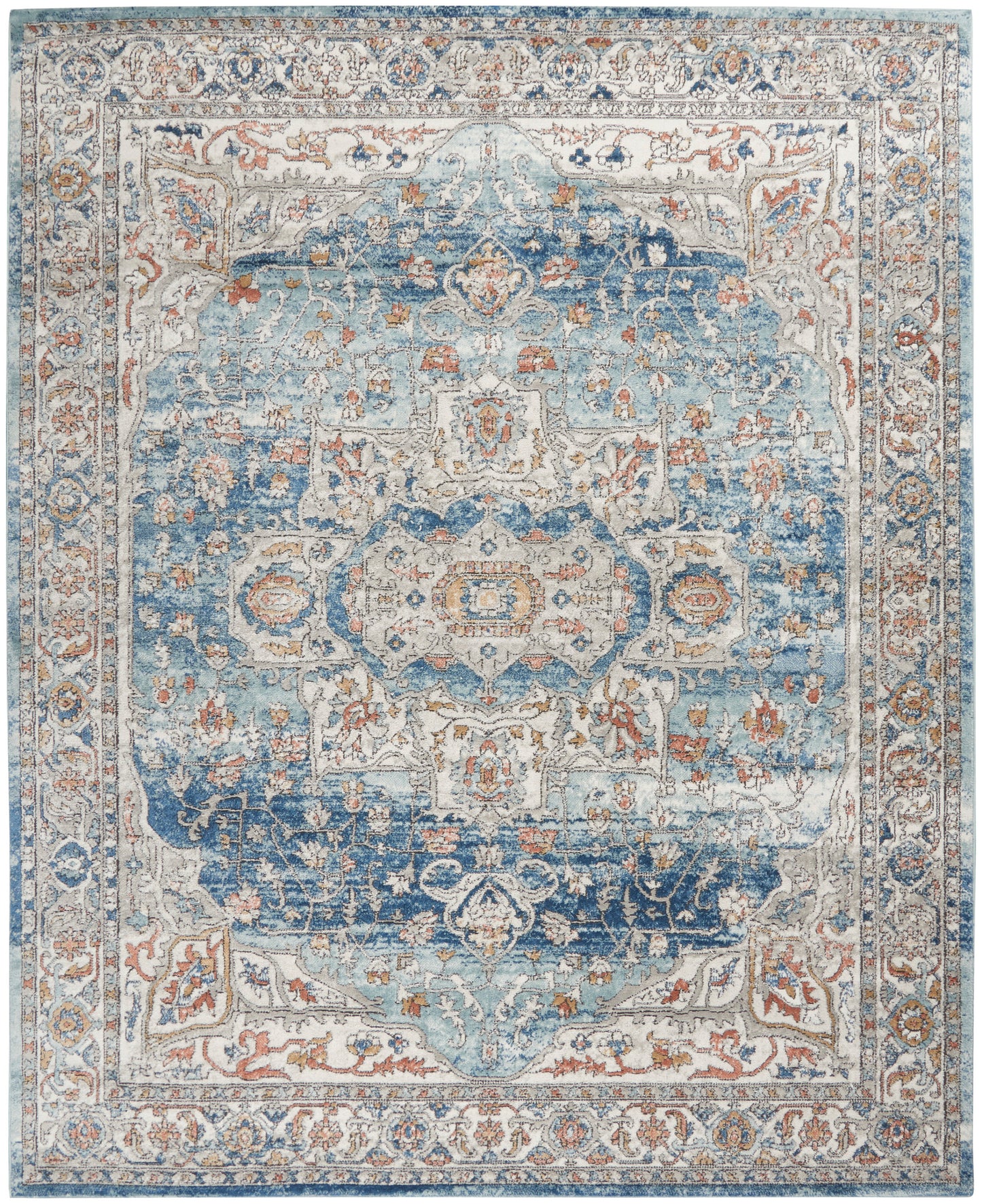 Nourison Home Quarry QUA11 Ivory Blue Traditional Power-loomed Rugs