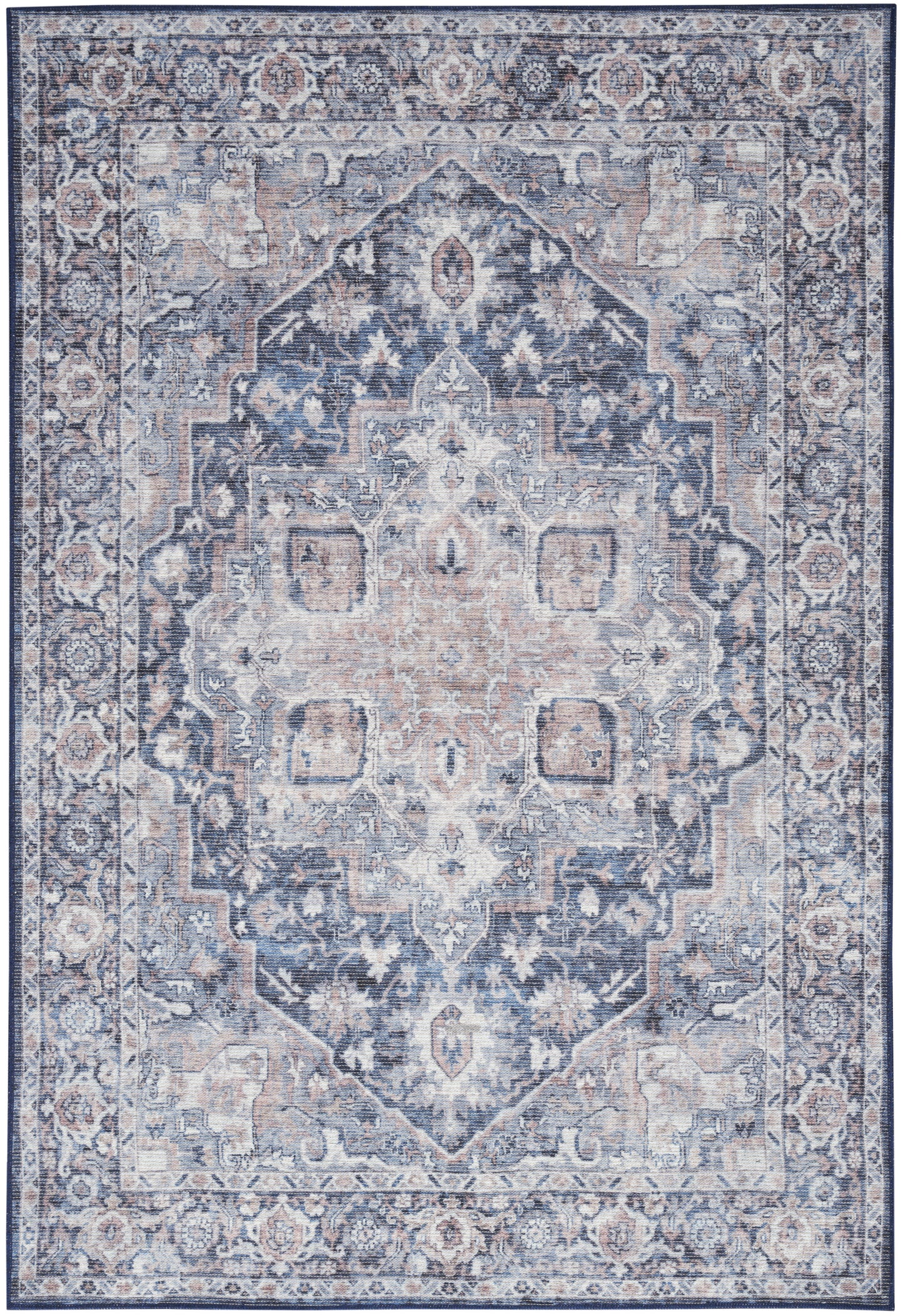 Nourison Home New Concept Washables SR101 Ivory Navy Traditional Machine Woven Rug