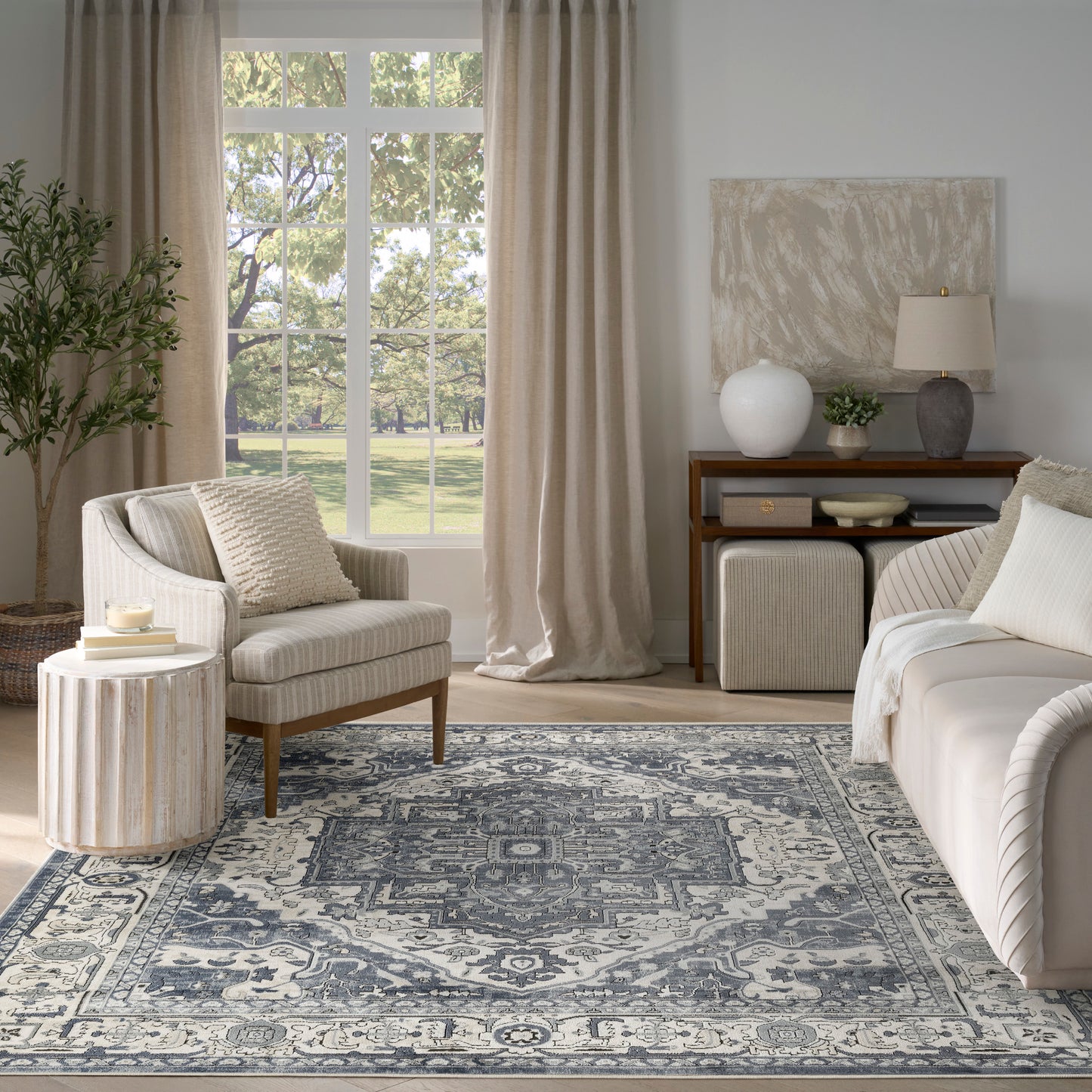 Nourison Home Quarry  Navy Ivory  Traditional