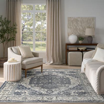 Nourison Home Quarry  Navy Ivory  Traditional