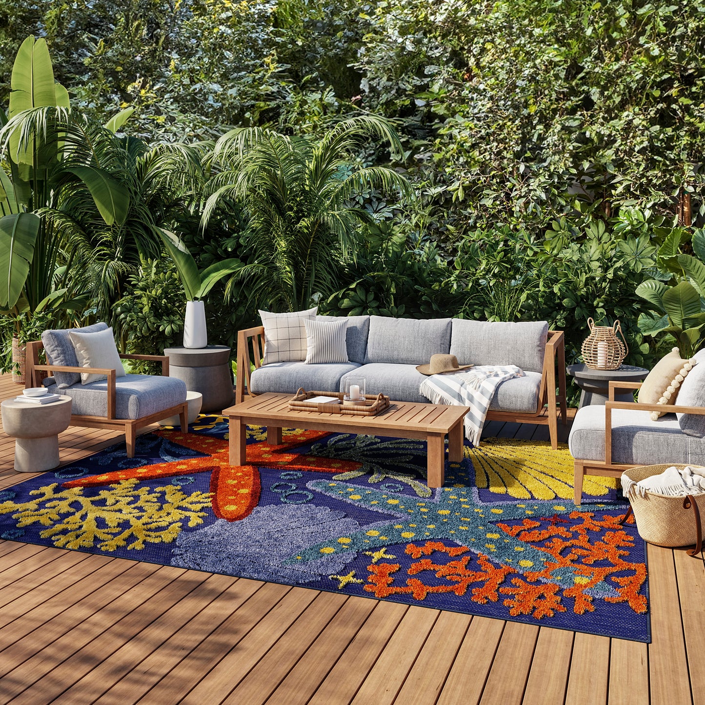 Nourison Home Aloha  Navy Multicolor  Contemporary