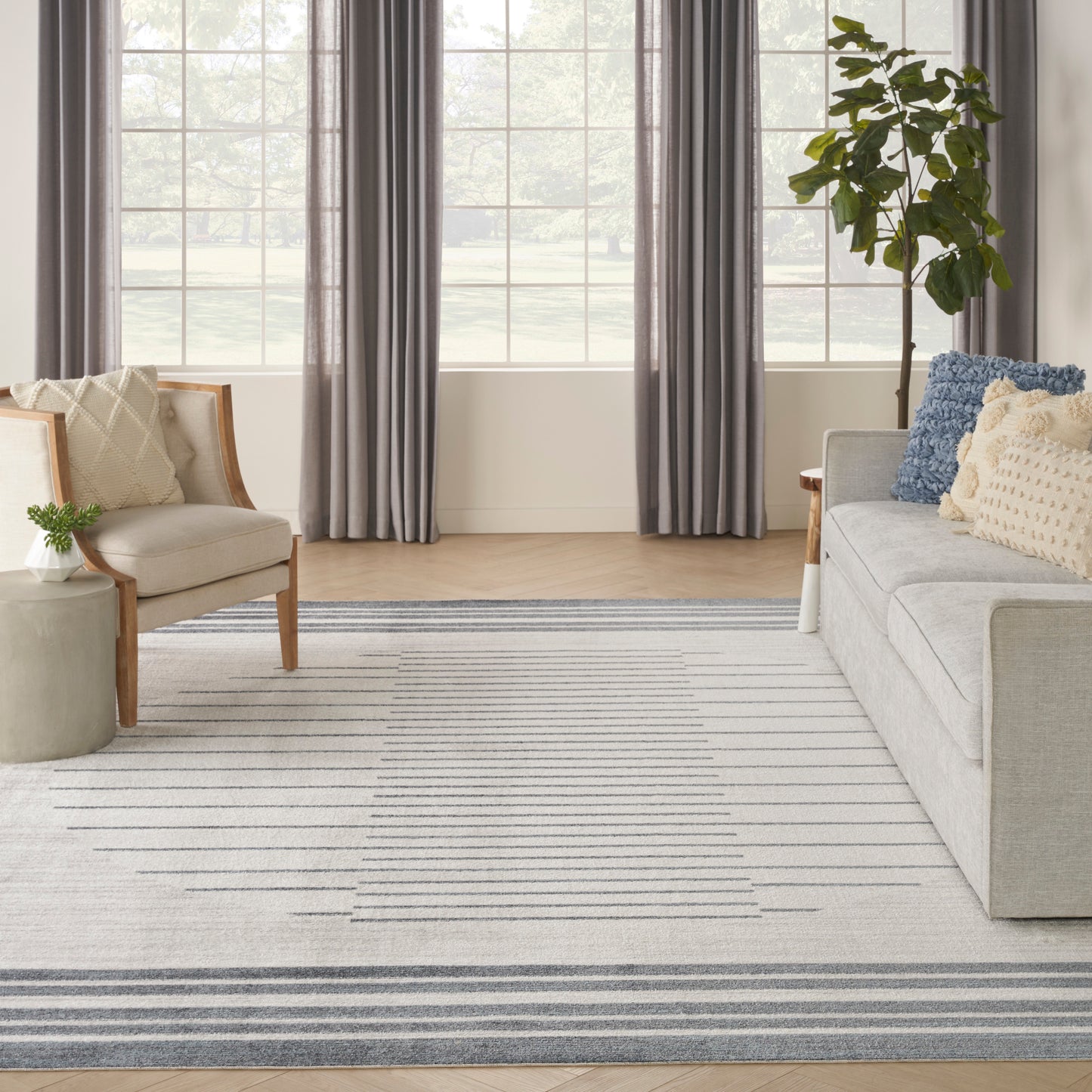 Nourison Home Astra Machine Washable  Ivory Blue  Contemporary