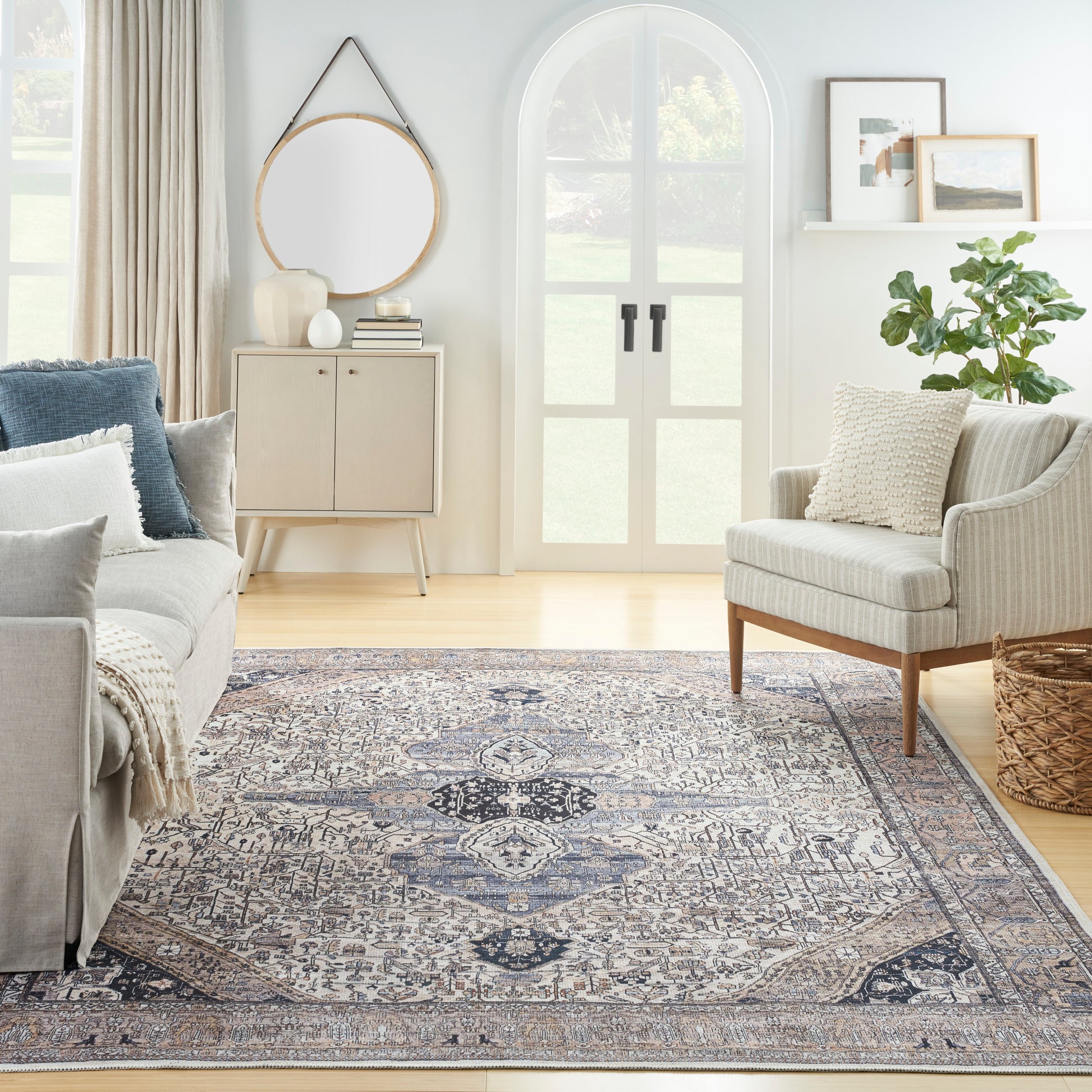 Nourison Home Grand Washables  Ivory Blue  Traditional
