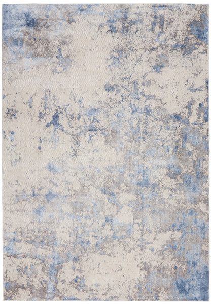 Nourison Home Silky Textures SLY04 Blue Ivory Grey Contemporary Power-loomed Rug