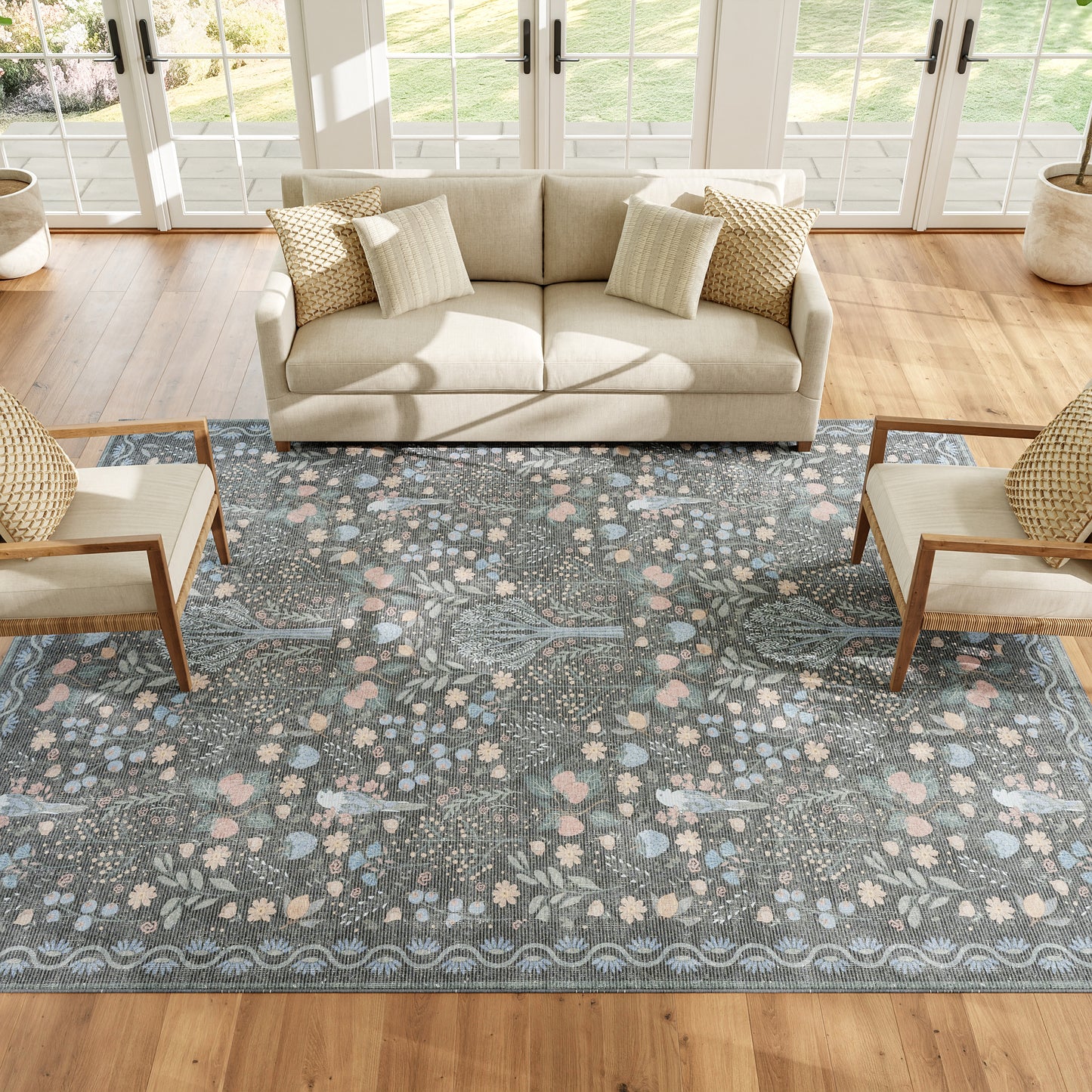 Nourison Home Botanical Washables  Charcoal Multicolor  Contemporary