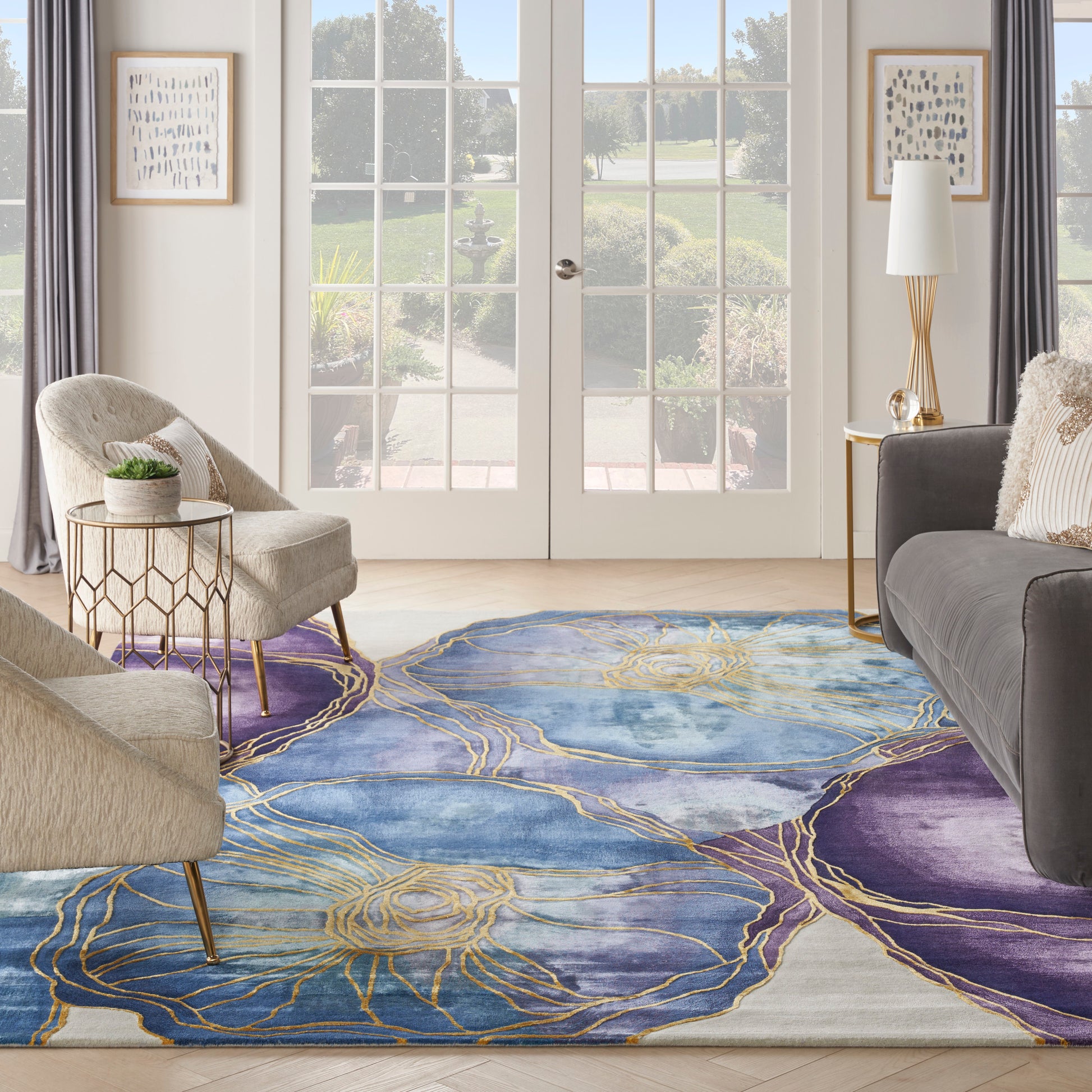 Nourison Home Prismatic  Blue Gold  Contemporary
