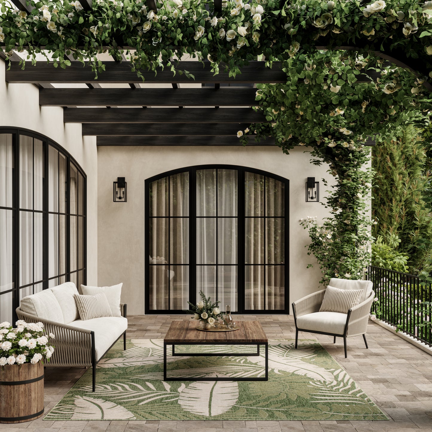 Nourison Home Garden Oasis  Green Ivory  Contemporary