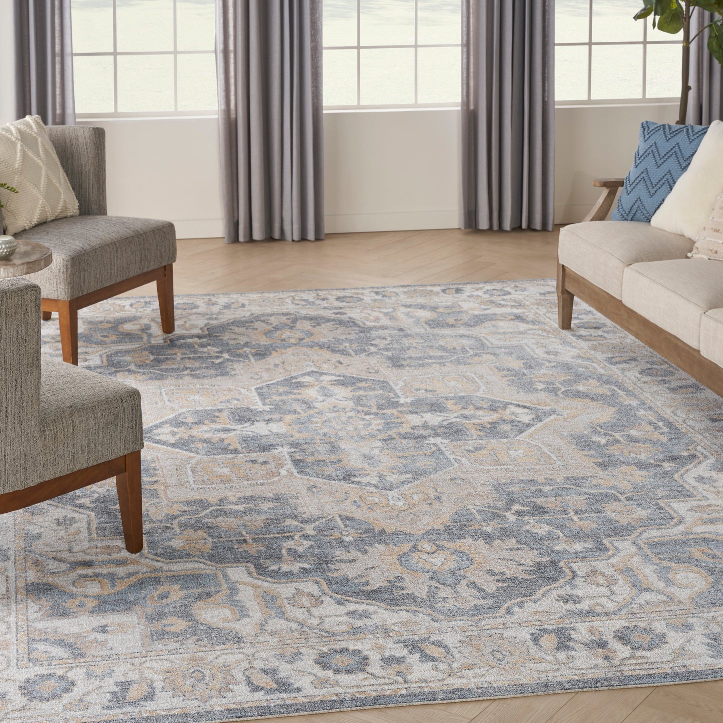 Nourison Home Astra Machine Washable  Grey Blue  Traditional
