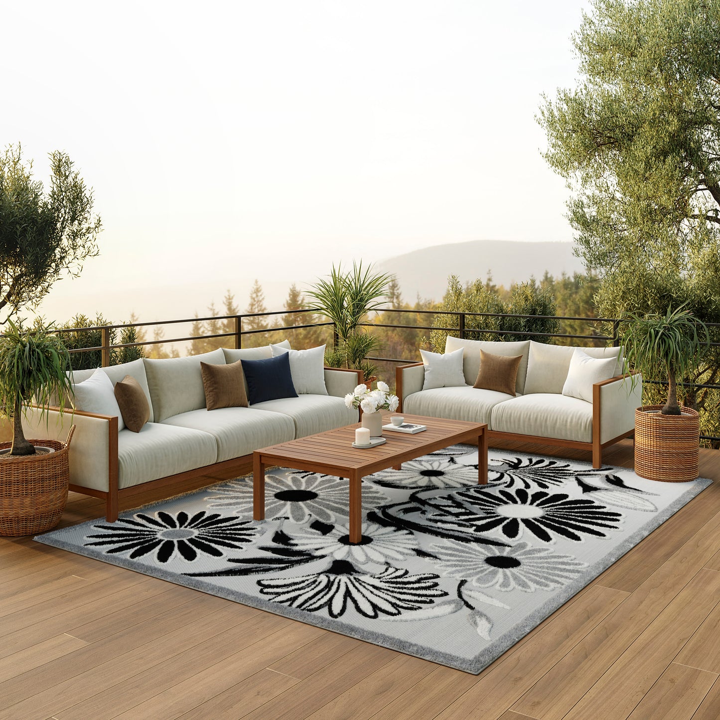 Nourison Home Aloha  Black White  Contemporary