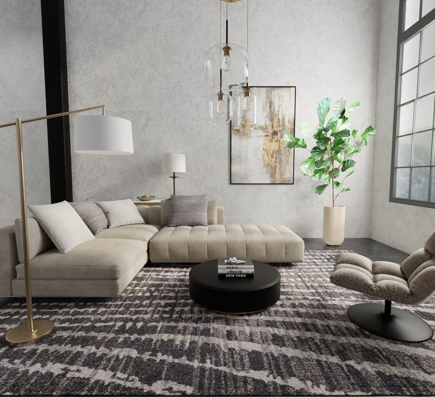 Feizy Skyview  Charcoal  Modern/Industrial/Bohemian & Eclectic