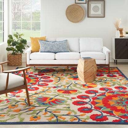 Nourison Home Aloha  Red Multicolor  Contemporary