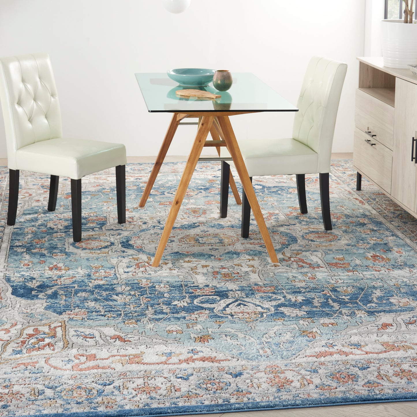 Nourison Home Quarry  Ivory Blue  Traditional