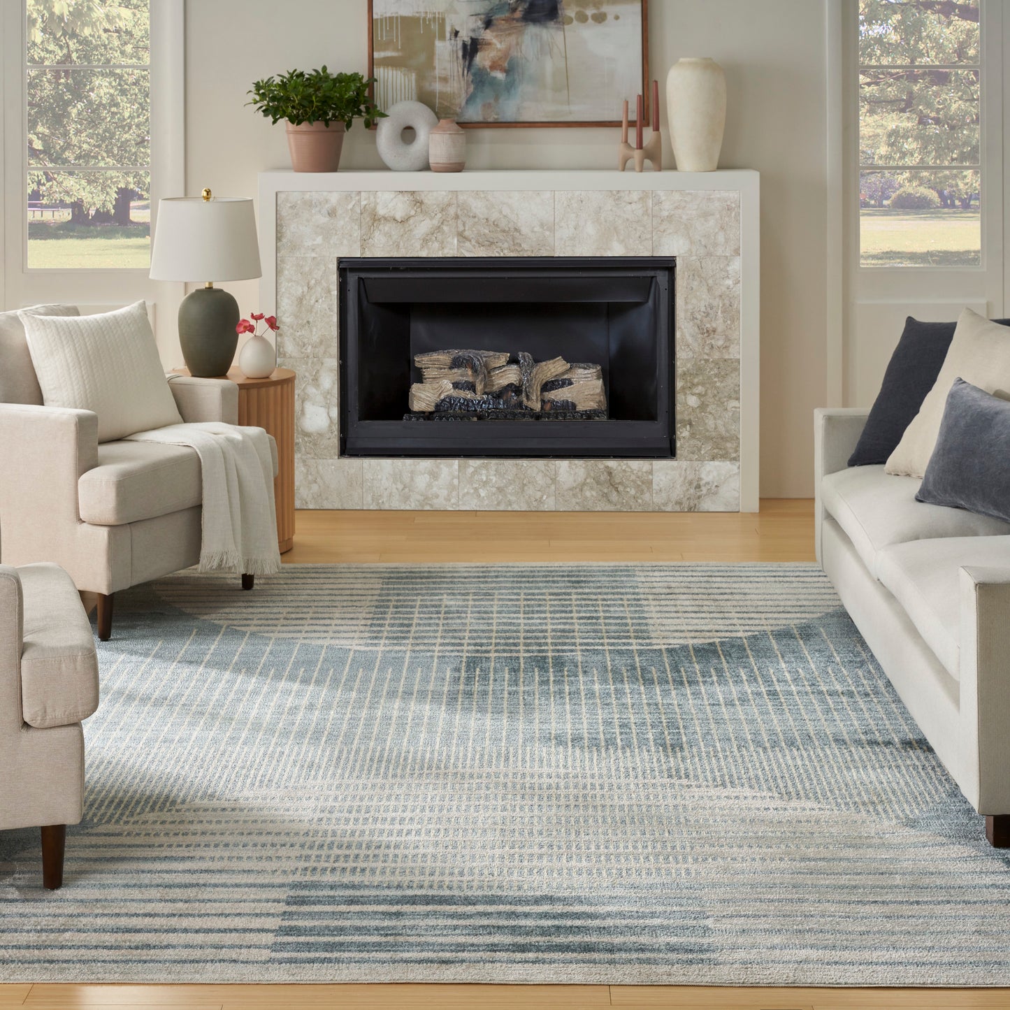 Nourison Home Astra Machine Washable  Blue  Contemporary