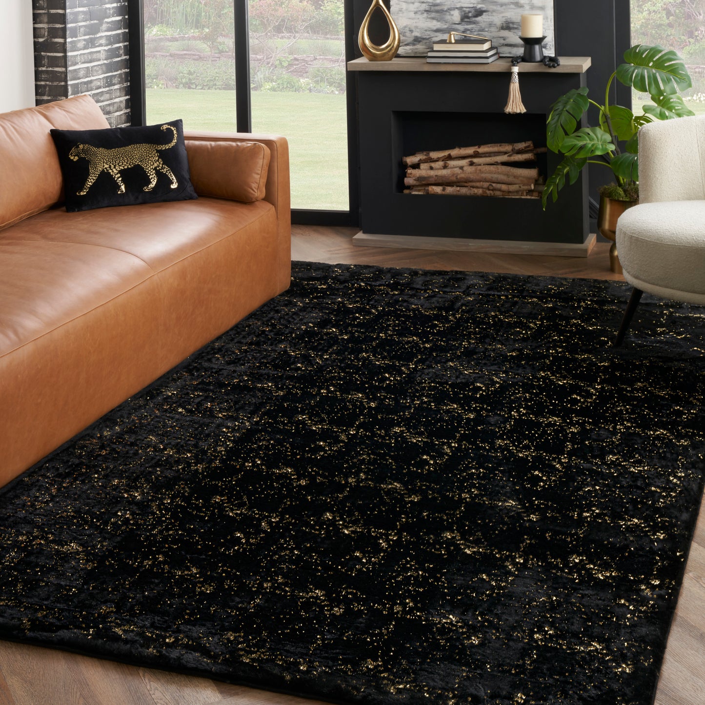 Nourison Home Cozy Shimmer  Black Gold  Contemporary