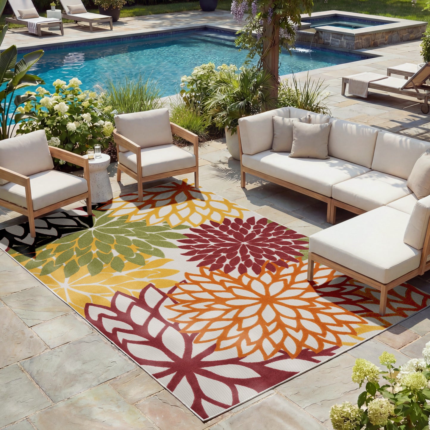 Nourison Home Aloha  Red Multicolor  Contemporary