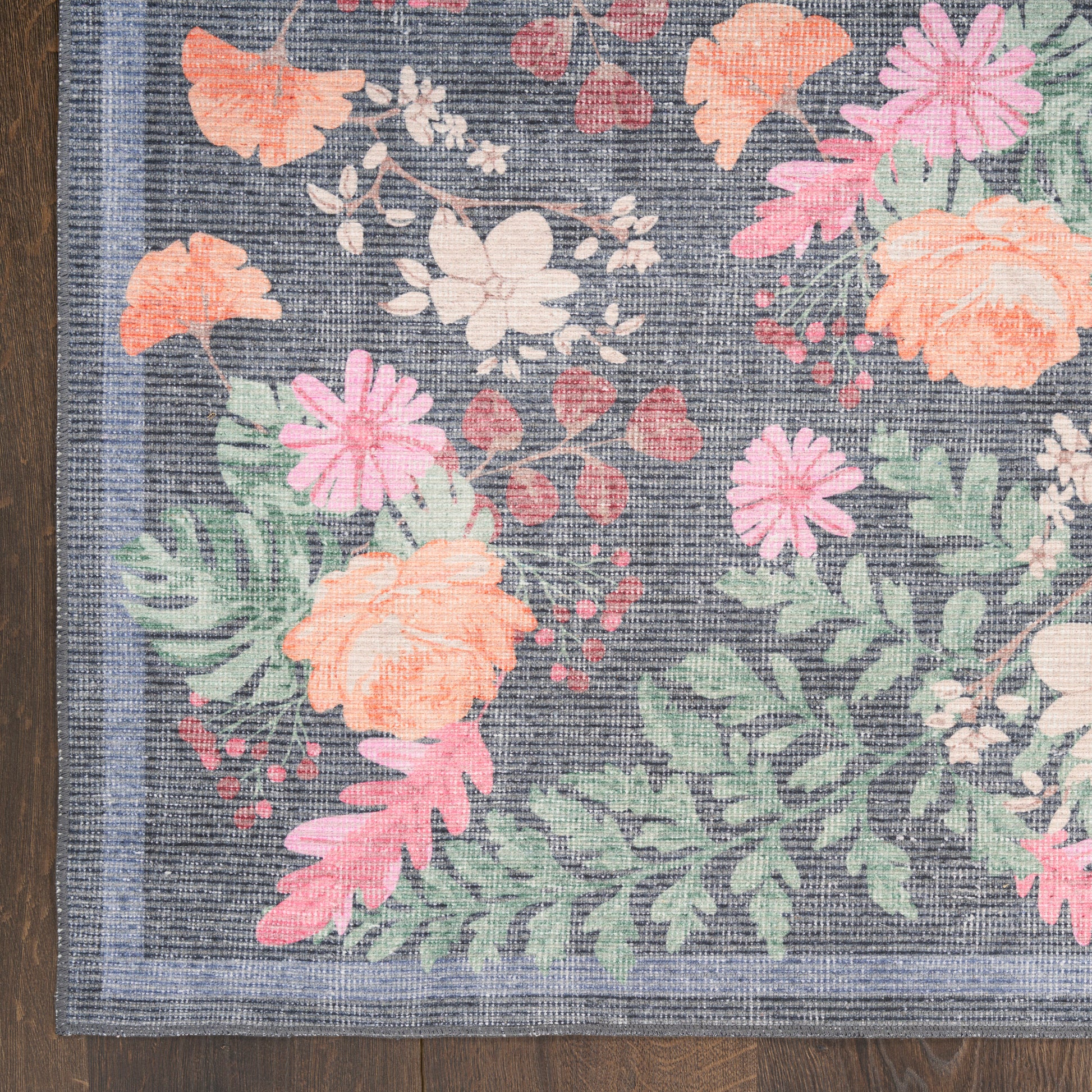 Nourison Home Botanical Washables  Charcoal Multicolor  Contemporary