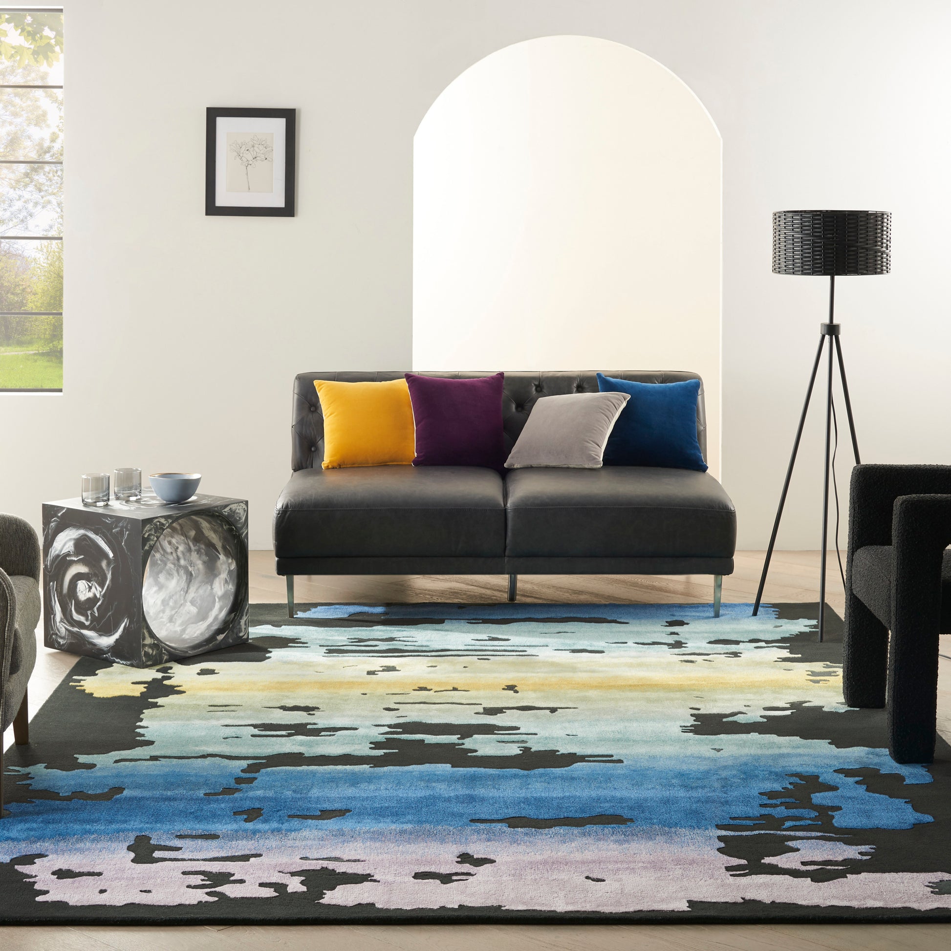 Nourison Home Prismatic  Black Multicolor  Contemporary
