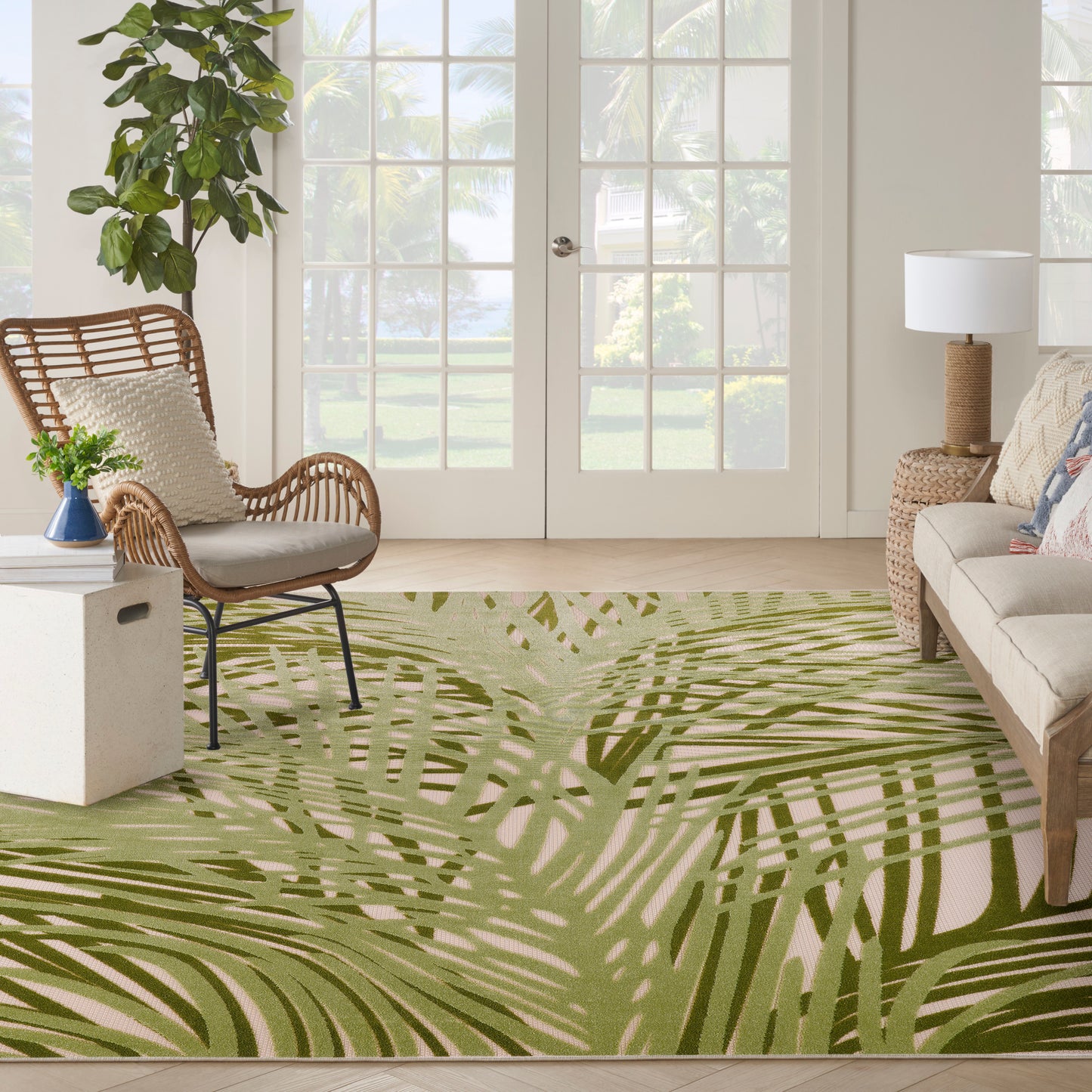 Nourison Home Aloha  Ivory Green  Contemporary