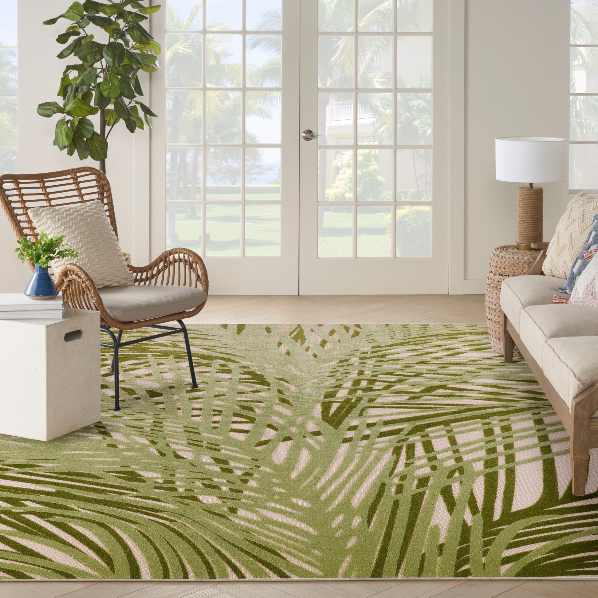 Nourison Home Aloha  Ivory Green  Contemporary