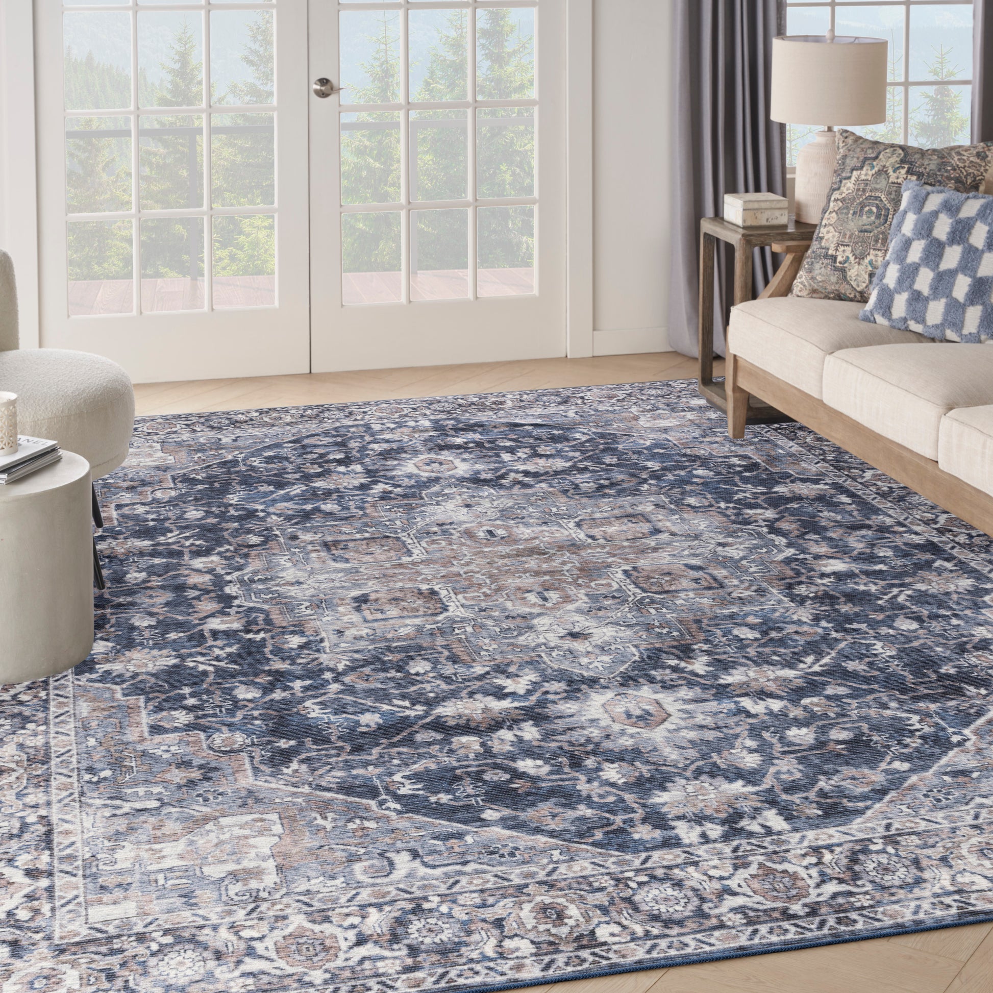 Nourison Home New Concept Washables  Ivory Navy  Traditional