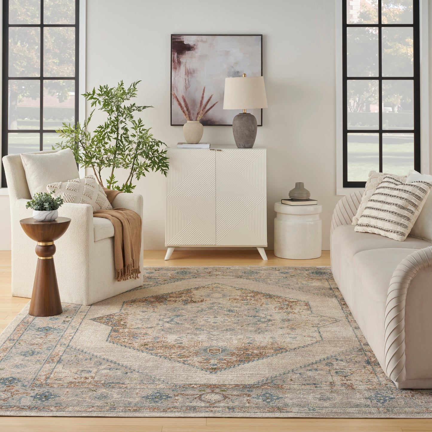 Nourison Home Astra Machine Washable  Ivory Blue  Traditional