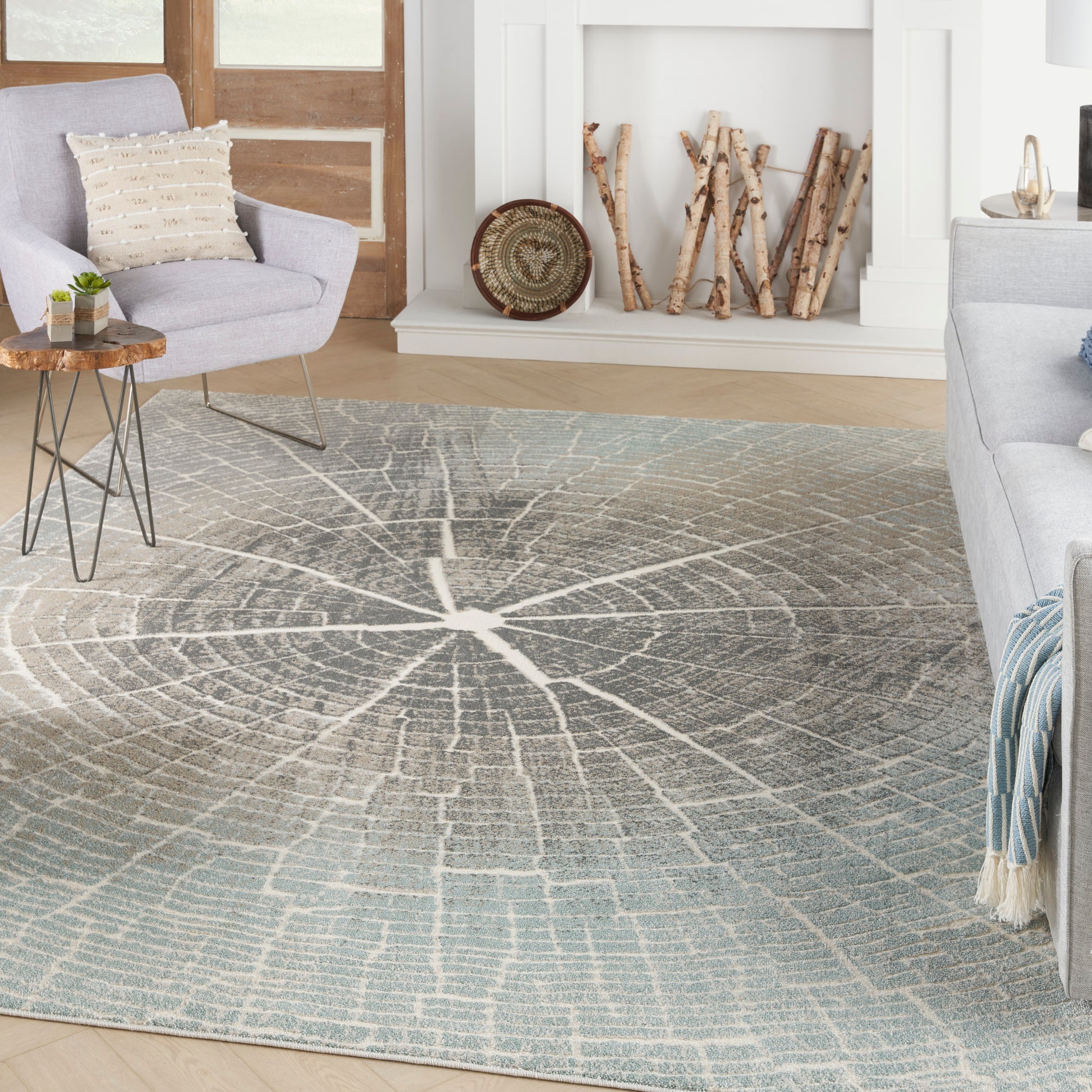 Nourison Home Marmara  Teal Grey Ivory  Contemporary