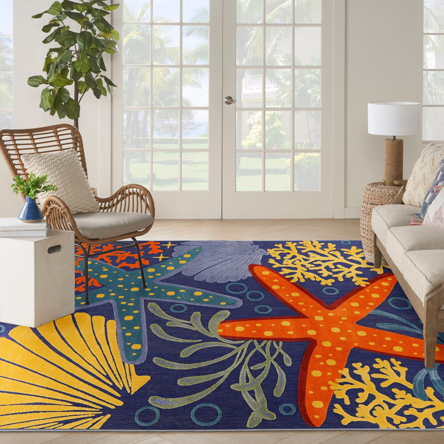 Nourison Home Aloha  Navy Multicolor  Contemporary