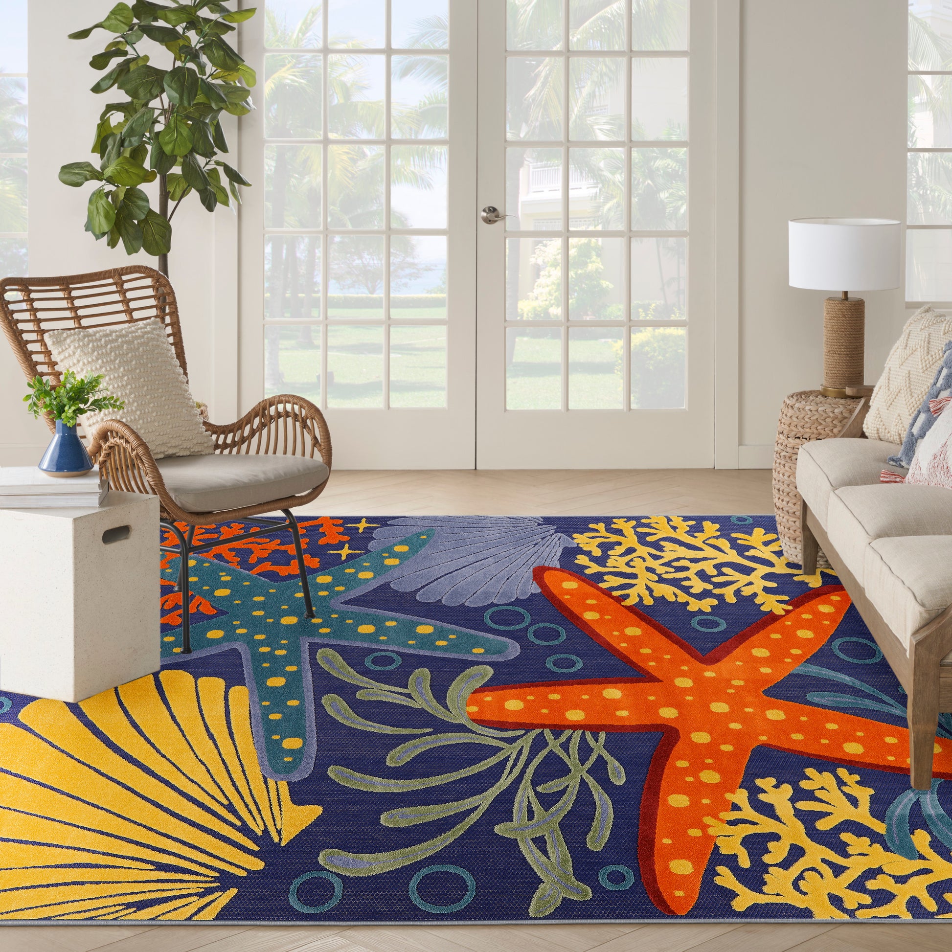 Nourison Home Aloha  Navy Multicolor  Contemporary