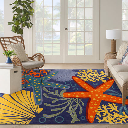 Nourison Home Aloha  Navy Multicolor  Contemporary