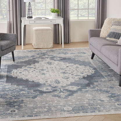 Nourison Home Astra Machine Washable  Blue Ivory  Traditional