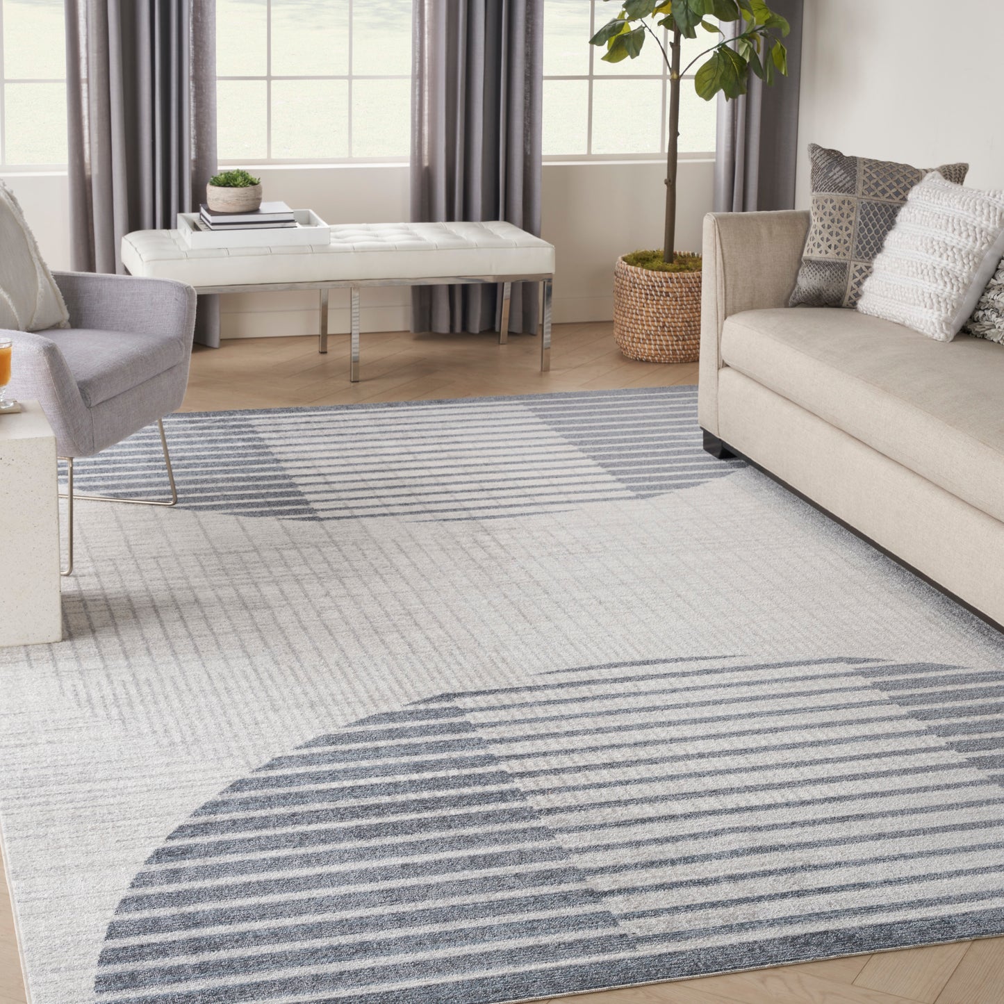 Nourison Home Astra Machine Washable  Ivory Blue  Contemporary