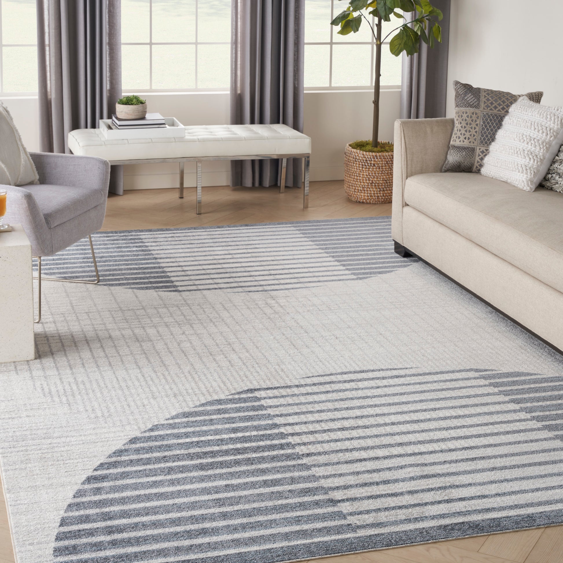 Nourison Home Astra Machine Washable  Ivory Blue  Contemporary