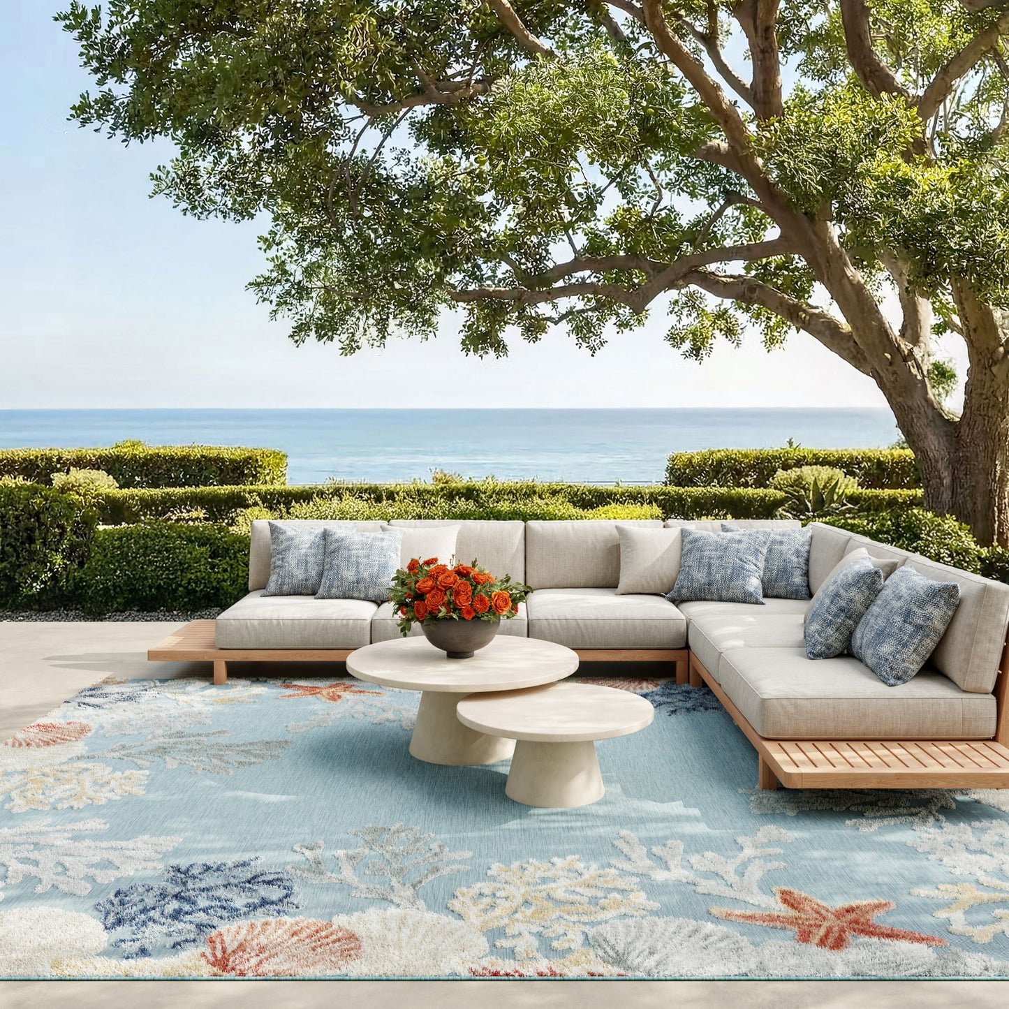 Nourison Home Suncoast  Teal Multicolor  Contemporary