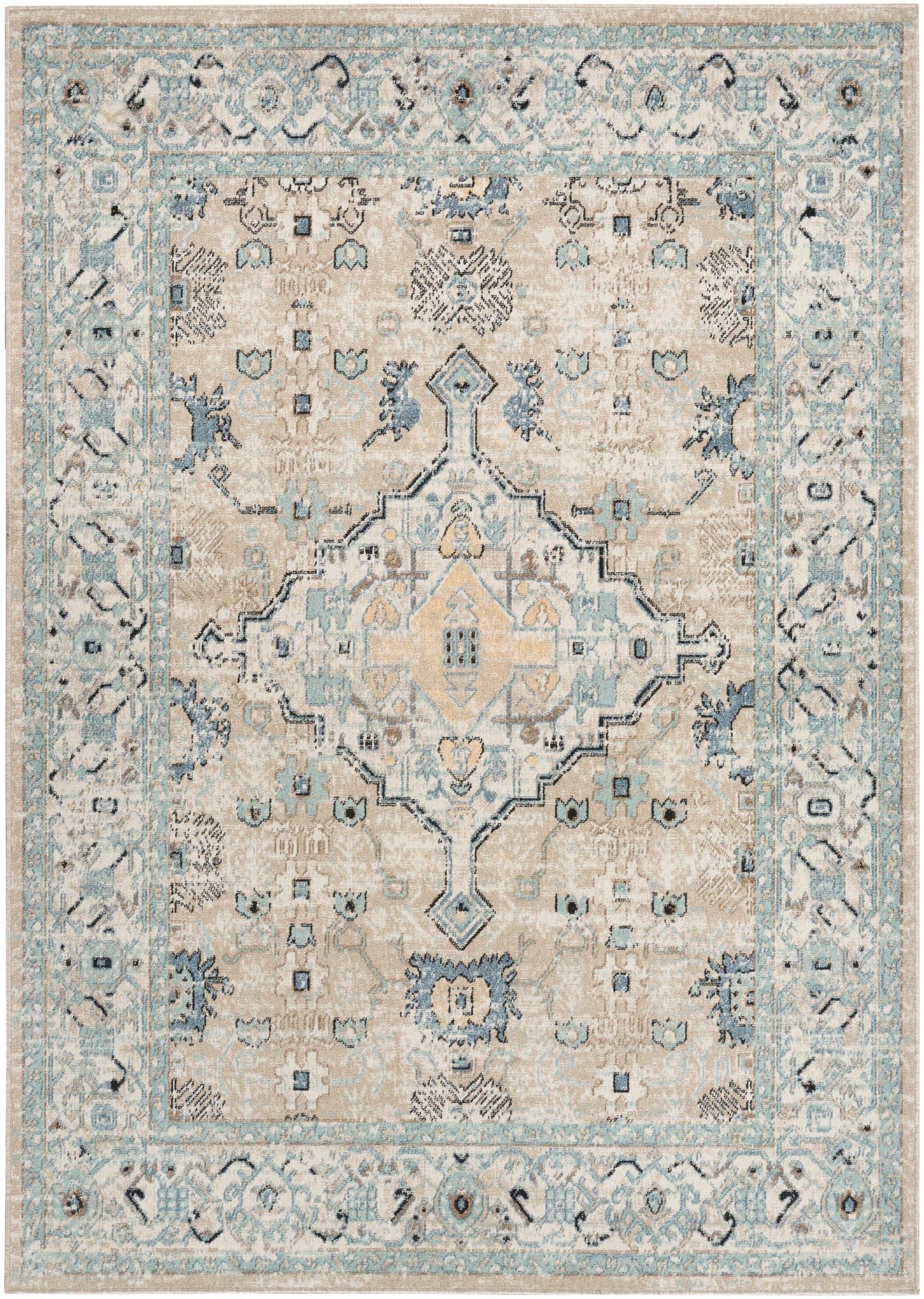 Nourison Home Washable Decor WSD12 Taupe Blue Traditional Loom-woven Rug