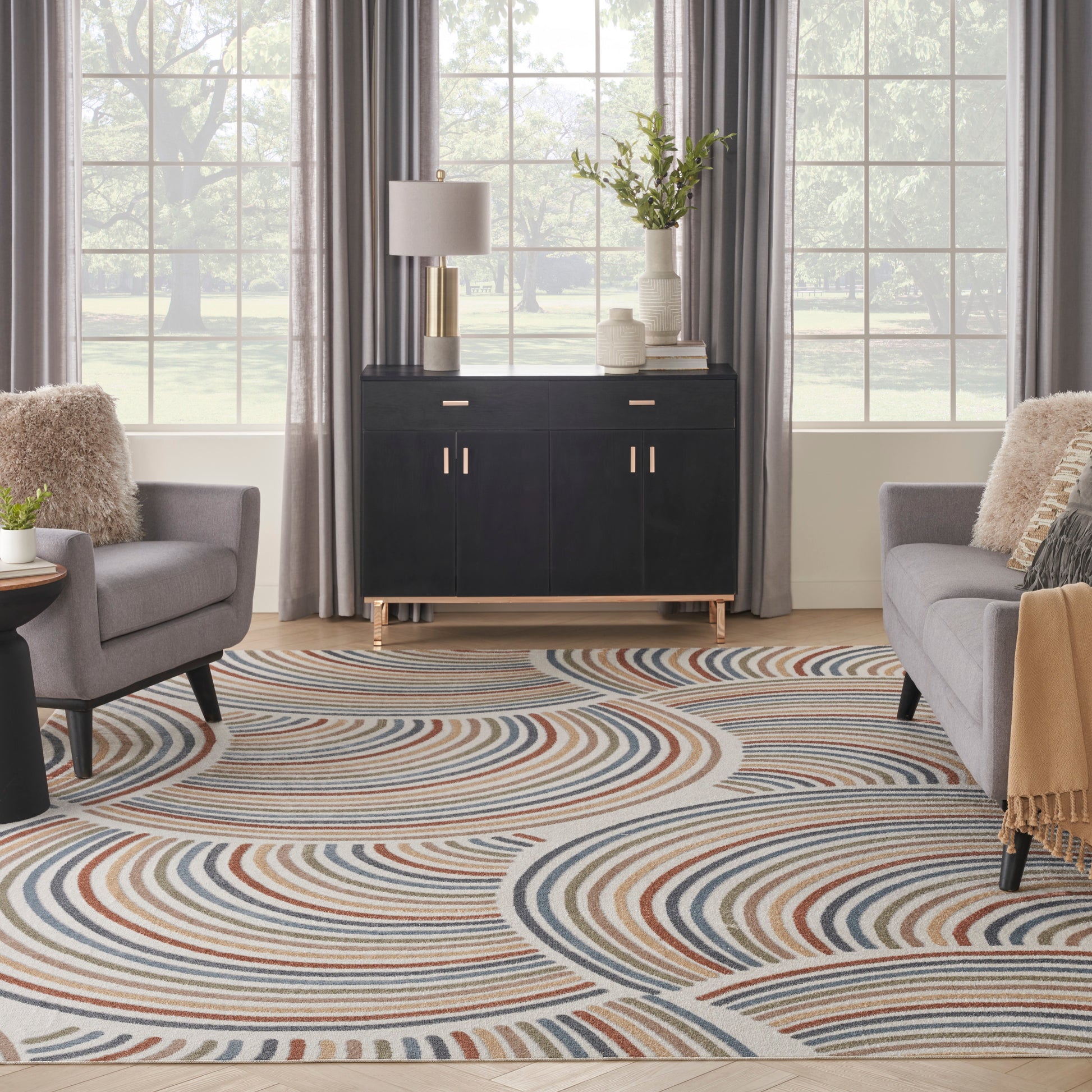 Nourison Home Astra Machine Washable  Ivory Multicolor  Contemporary