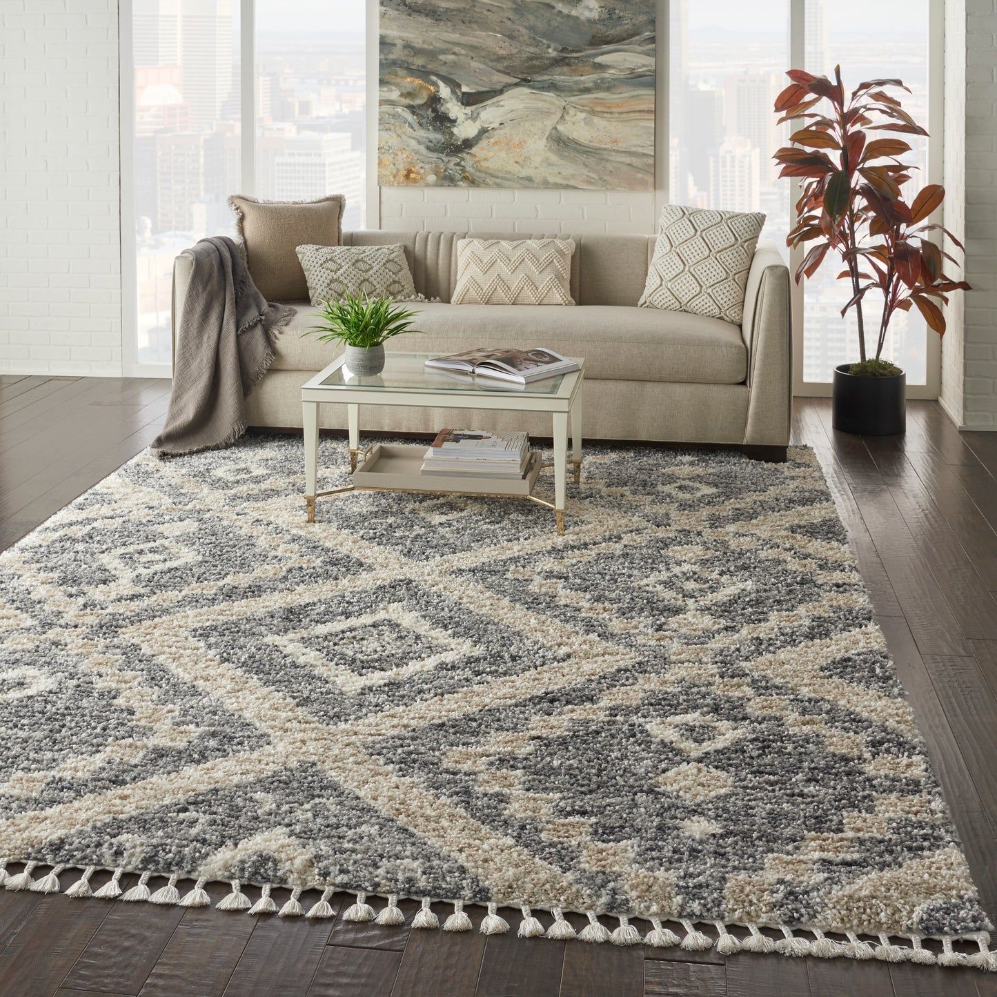 Nourison Home Oslo Shag  Grey Ivory  Contemporary