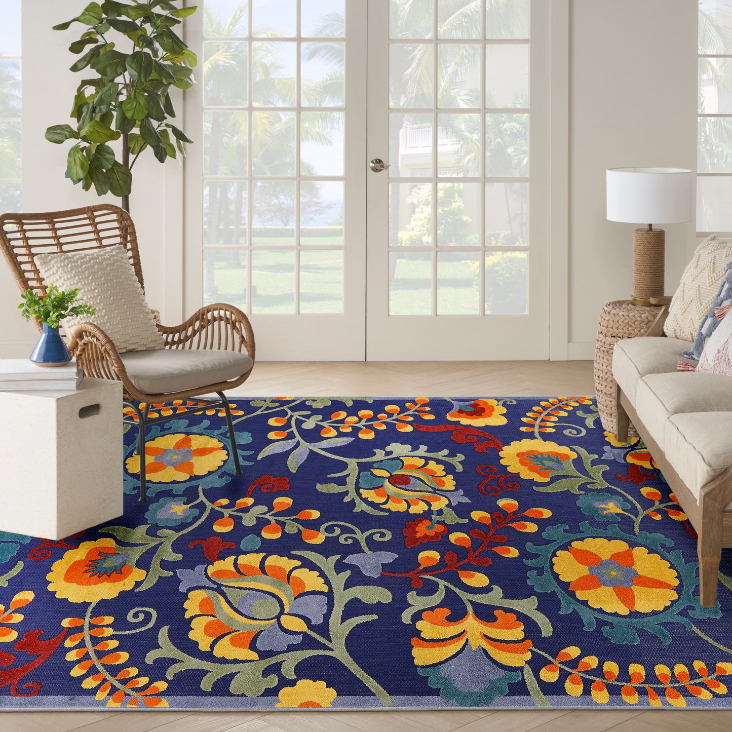 Nourison Home Aloha  Navy Multicolor  Contemporary
