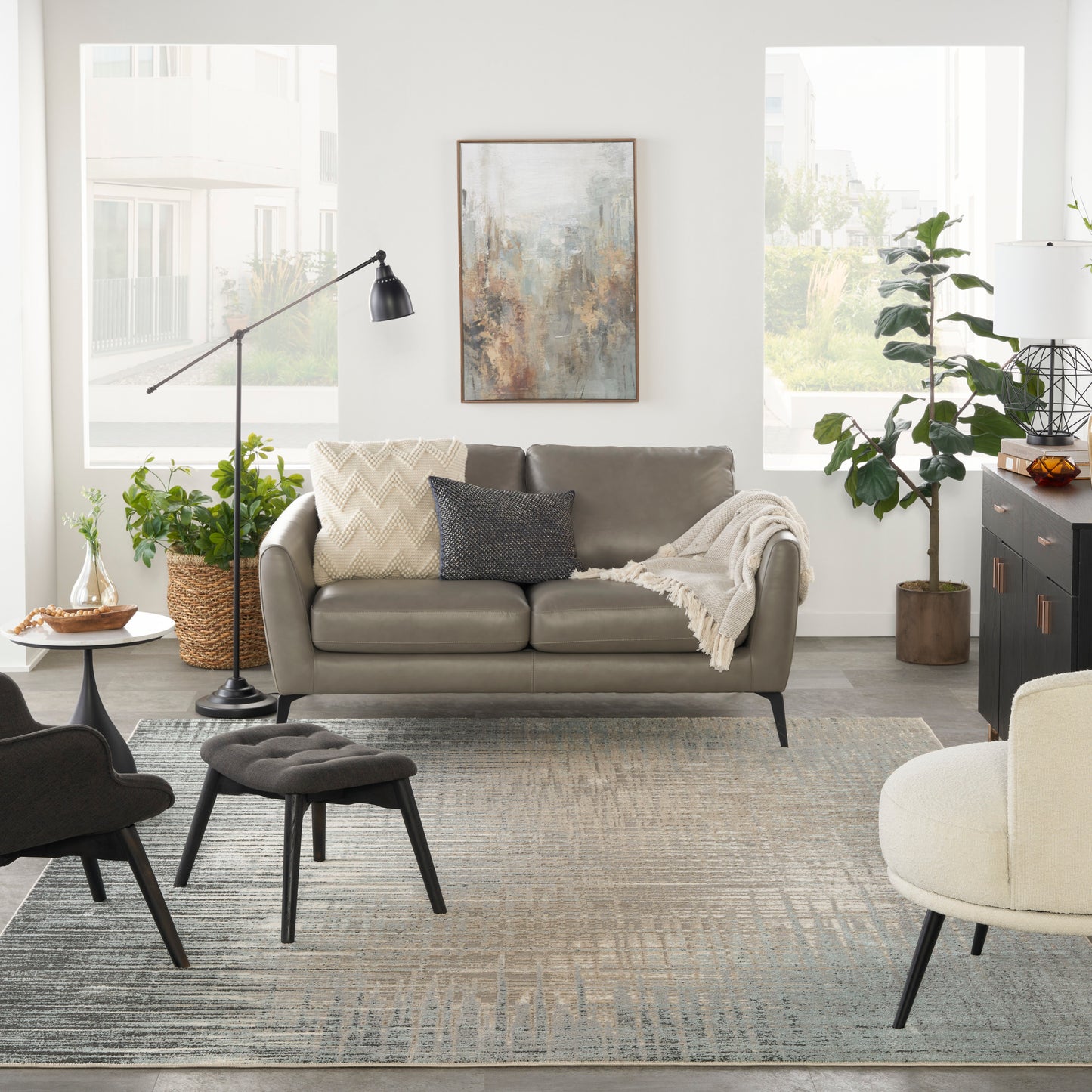 Nourison Home Marmara  Teal Grey  Contemporary